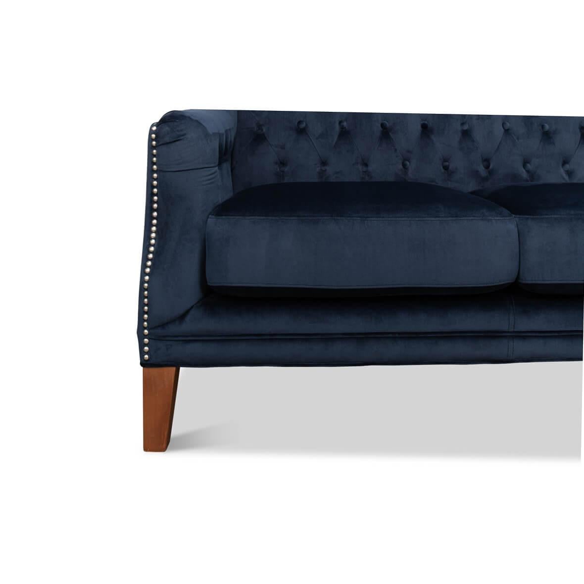 Classic Blue Velvet Loveseat In New Condition For Sale In Westwood, NJ