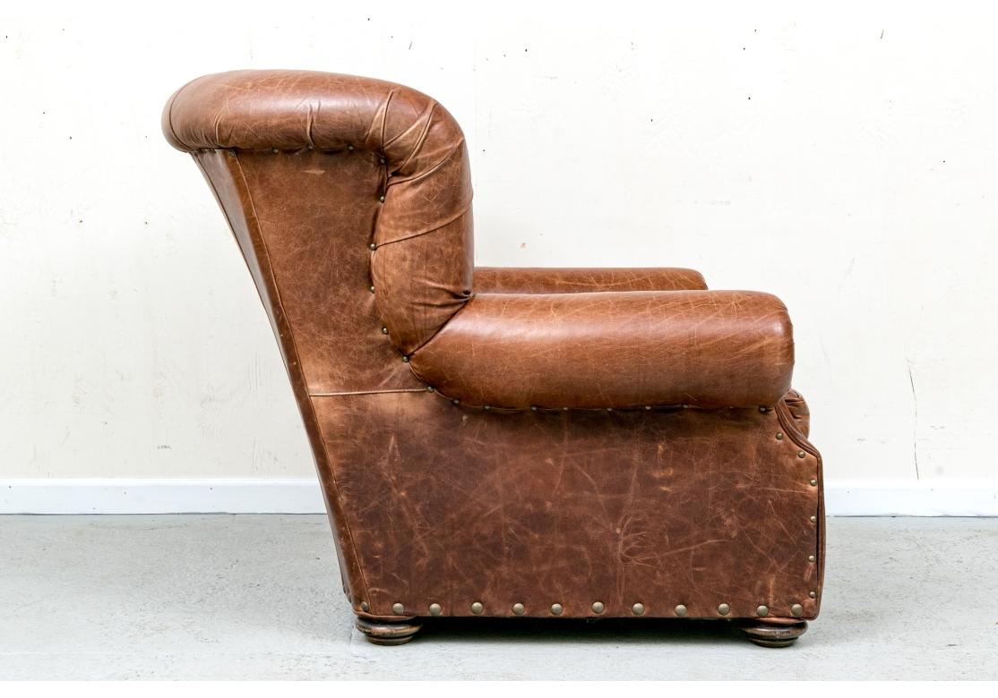 Hollywood Regency Classic Bomber Jacket Leather Club Chair For Sale
