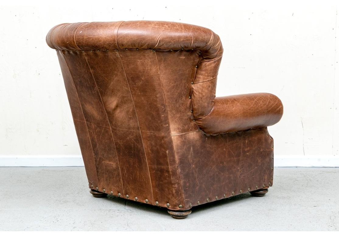 Classic Bomber Jacket Leather Club Chair In Distressed Condition For Sale In Bridgeport, CT
