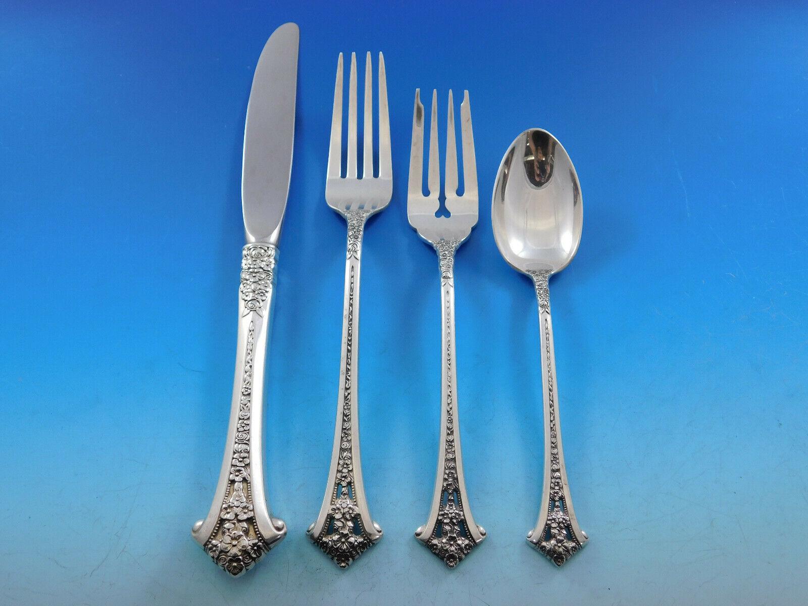 Set di posate in argento 925 Classic Bouquet by Gorham per 12 persone Servizio 77 pezzi In condizioni ottime in vendita a Big Bend, WI
