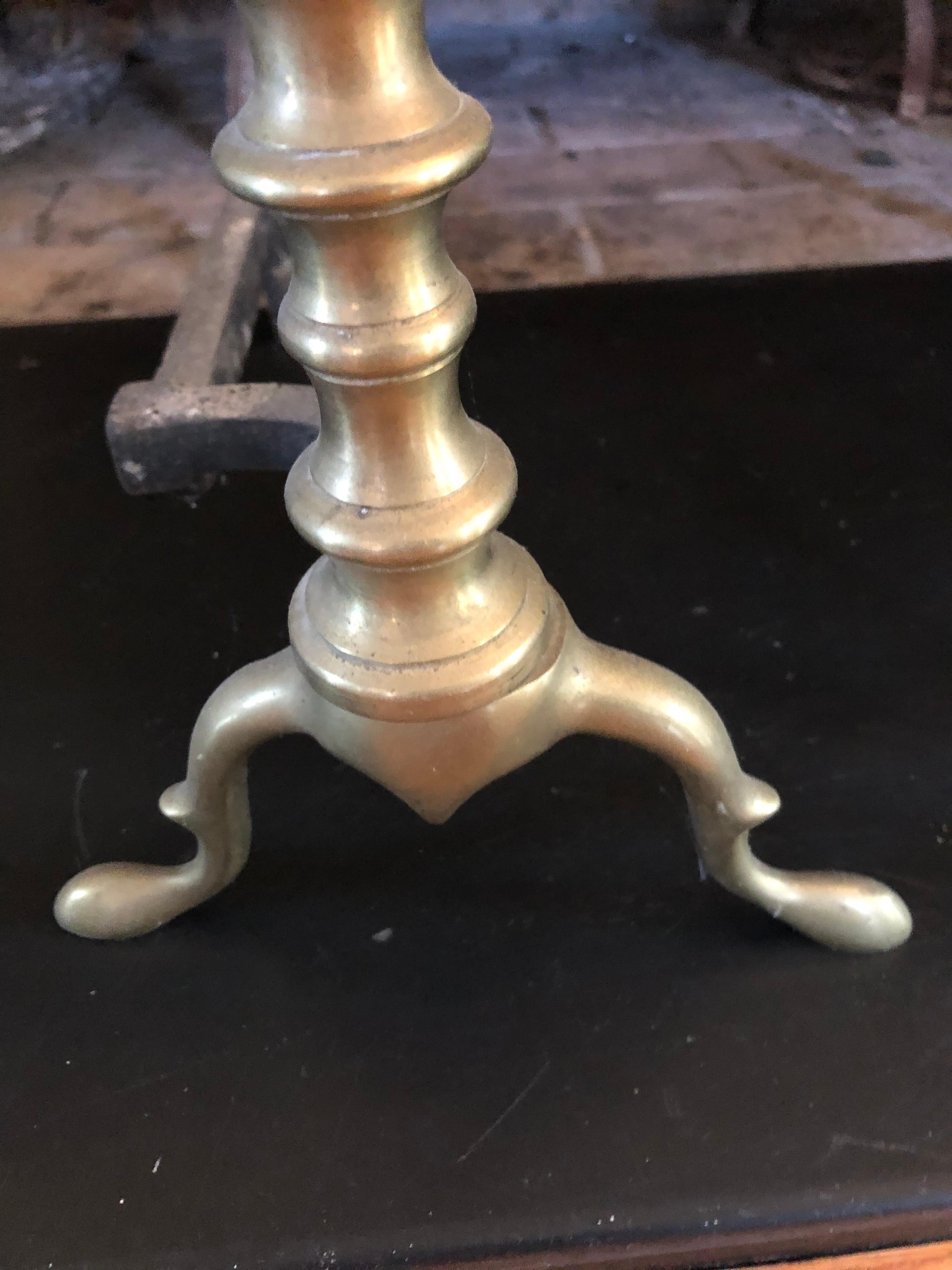 Classic Brass Andirons with Ball Motife In Good Condition For Sale In Hopewell, NJ