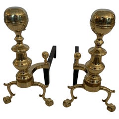 Vintage Classic Brass Cannonball Andirons with Ball & Claw Feet