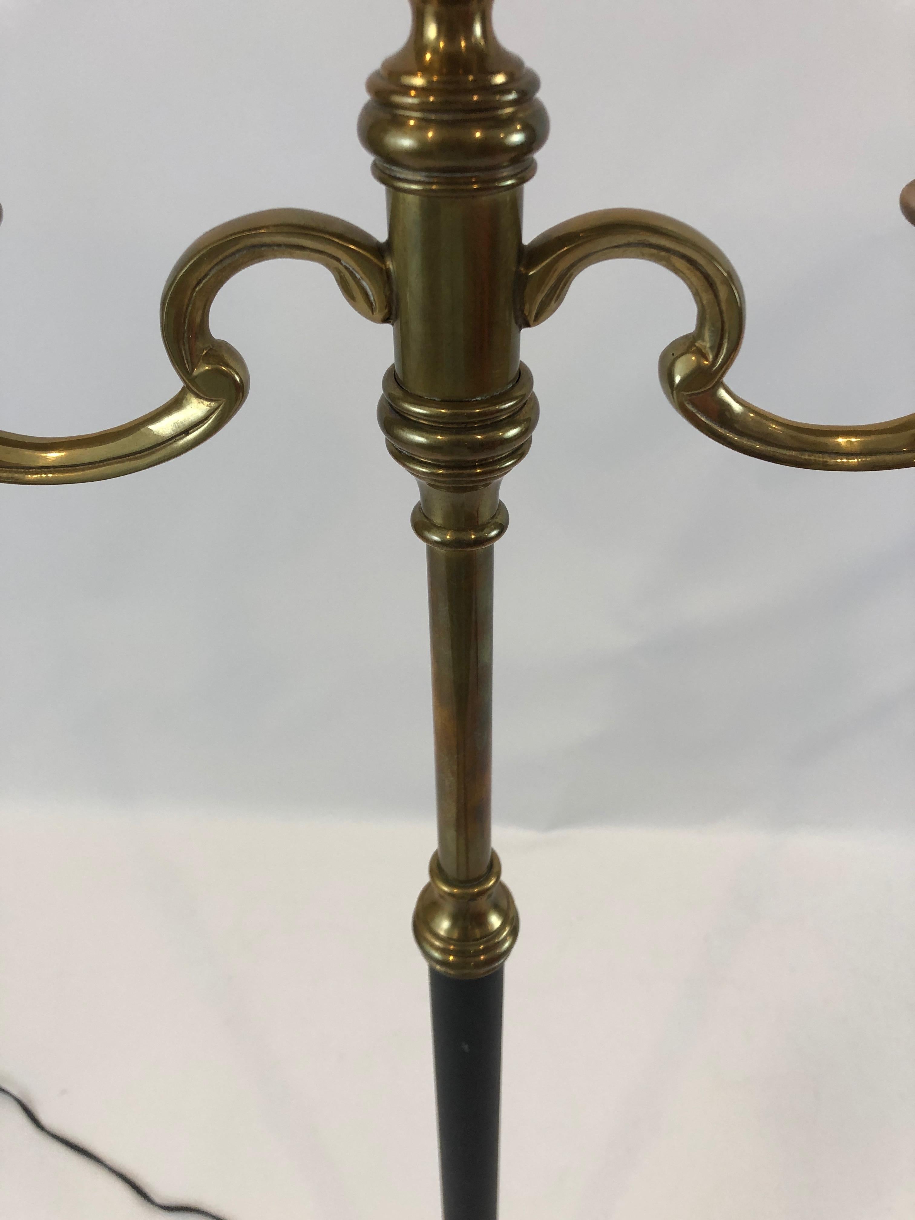 Late 20th Century Classic Brass Chapman Floor Lamp with Black Metal Shade