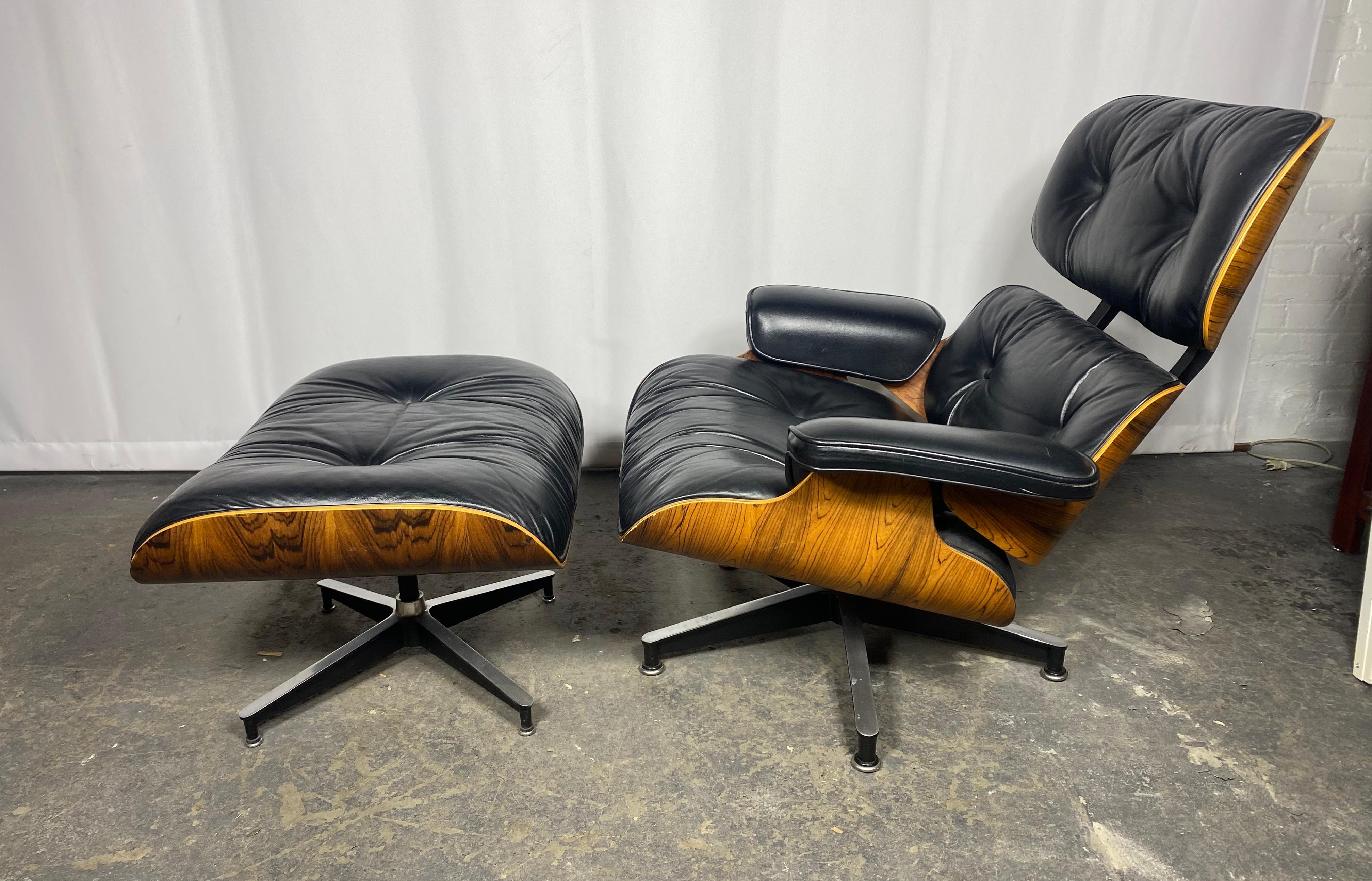 Aluminum CLassic Brazilian Rosewood and Leather Eames Lounge Chair & Ott Herman Miller For Sale