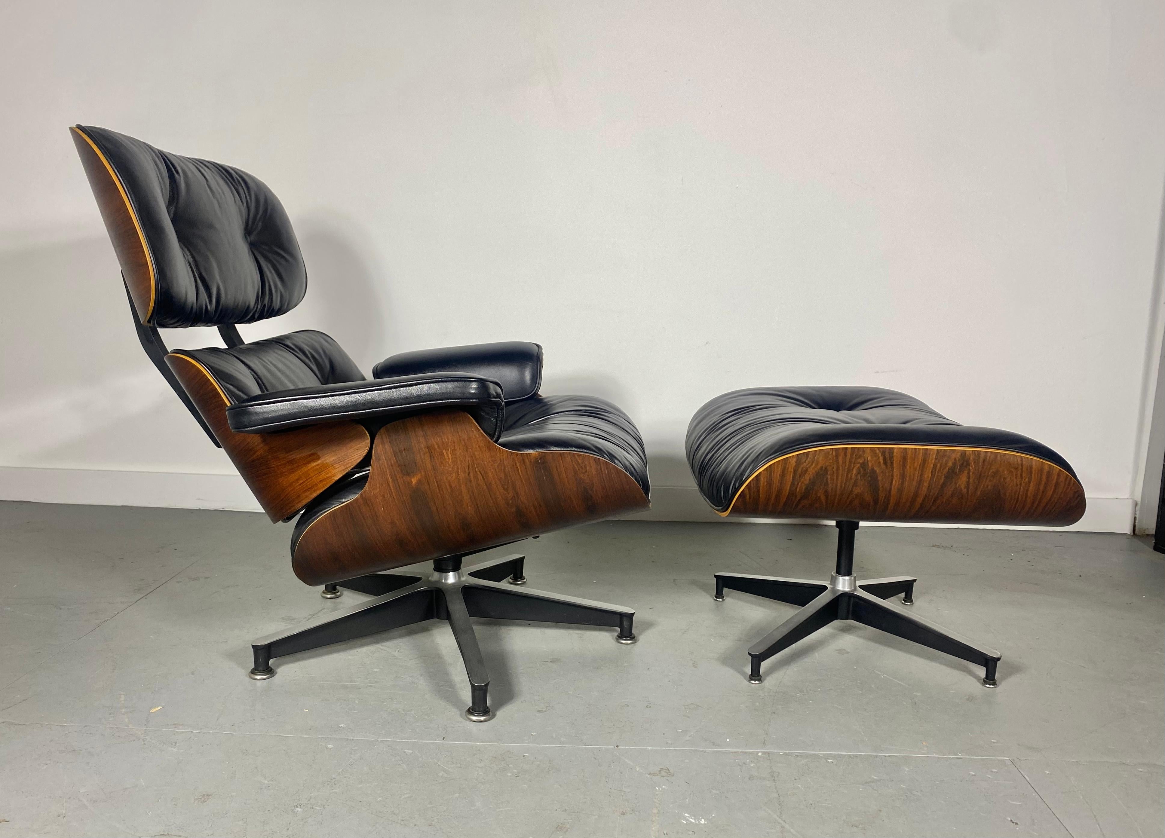 Late 20th Century CLassic Brazilian Rosewood and Leather Eames Lounge Chair & Ott Herman Miller