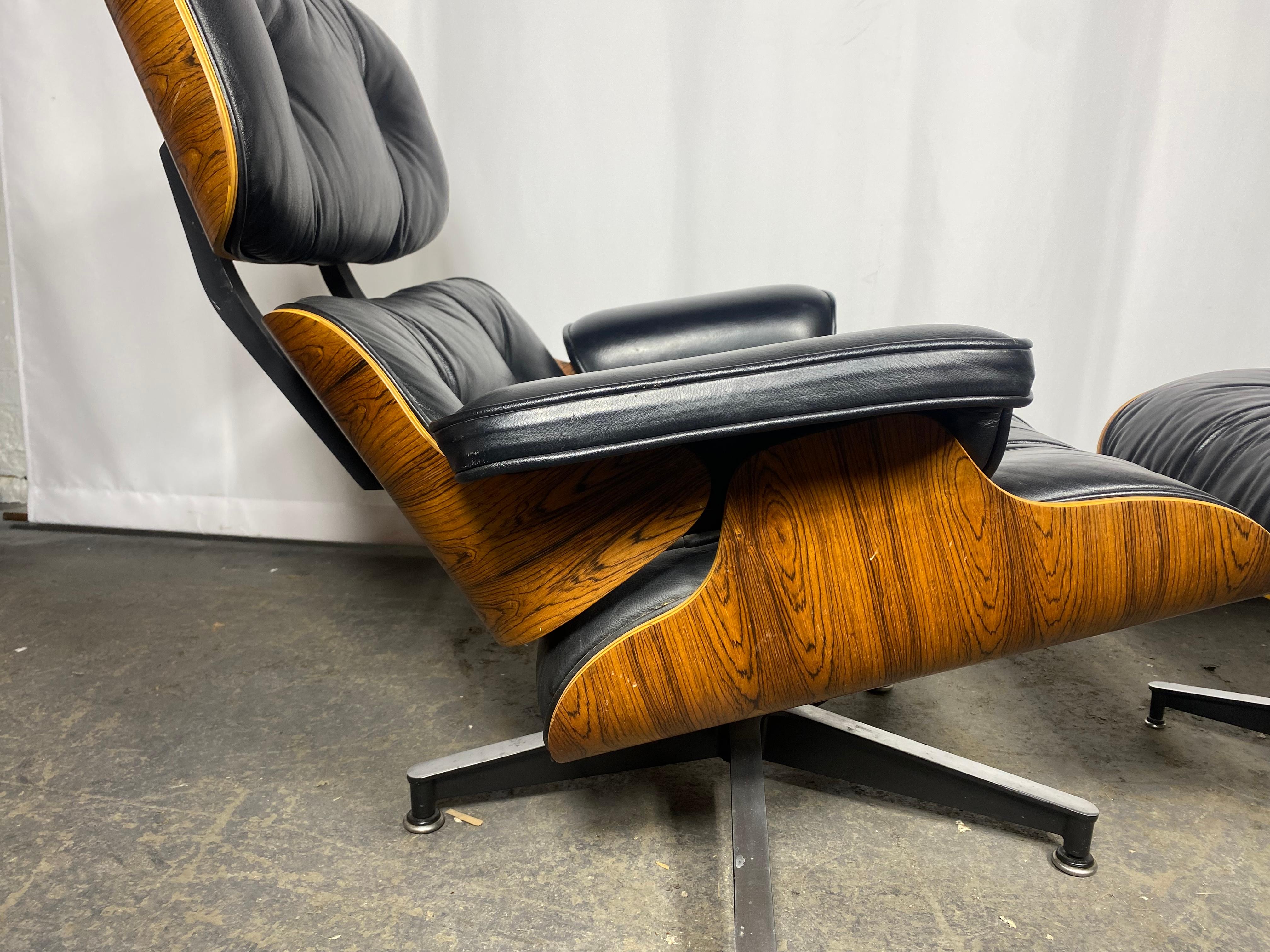 CLassic Brazilian Rosewood and Leather Eames Lounge Chair & Ott Herman Miller For Sale 2