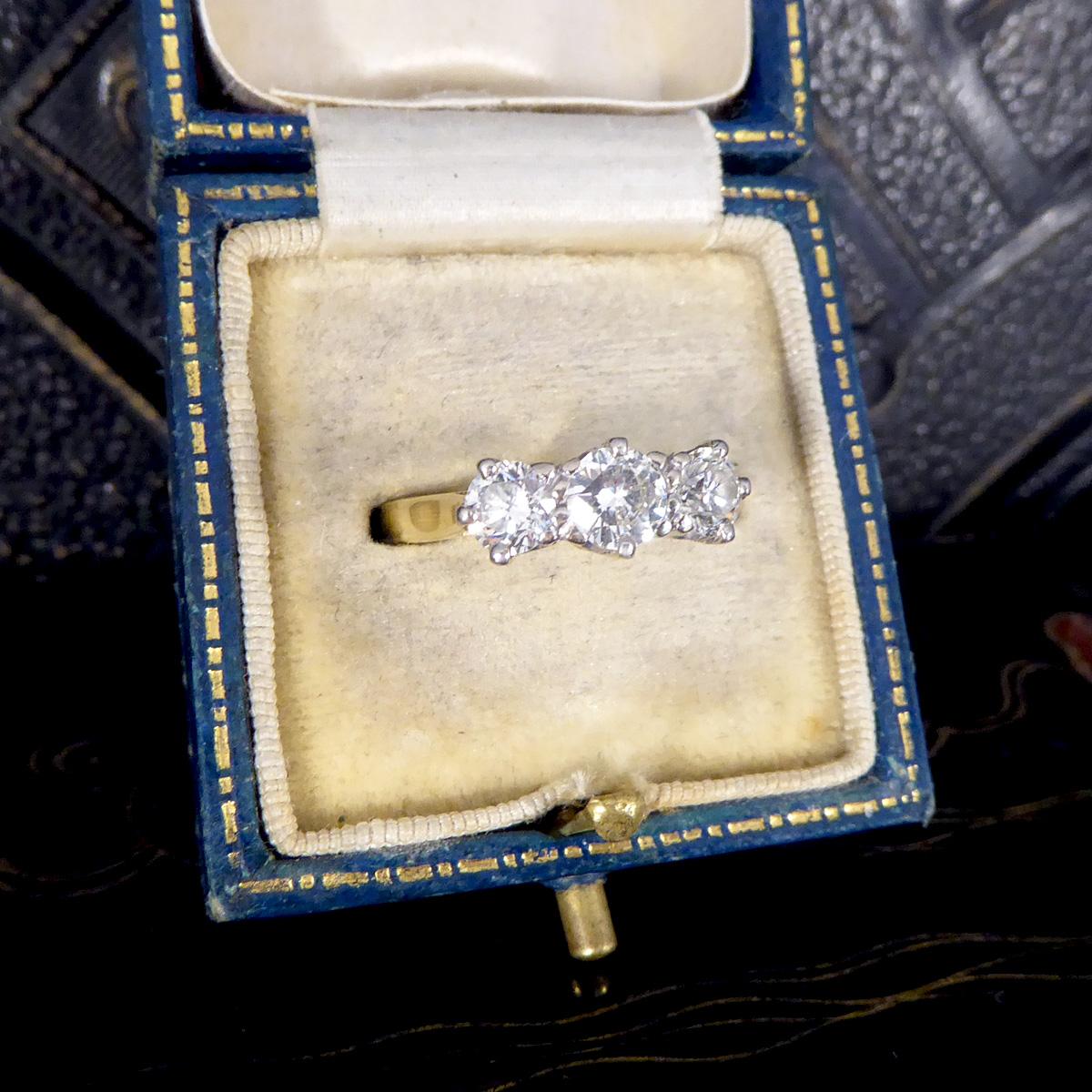 Classic Brilliant Cut 1.13 Carat Diamond Three Stone Ring in 18 Carat Gold 1