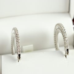 Classic Brilliant Diamond 0.9 Carat Handmade 18 Karat White Gold Hoop Earrings