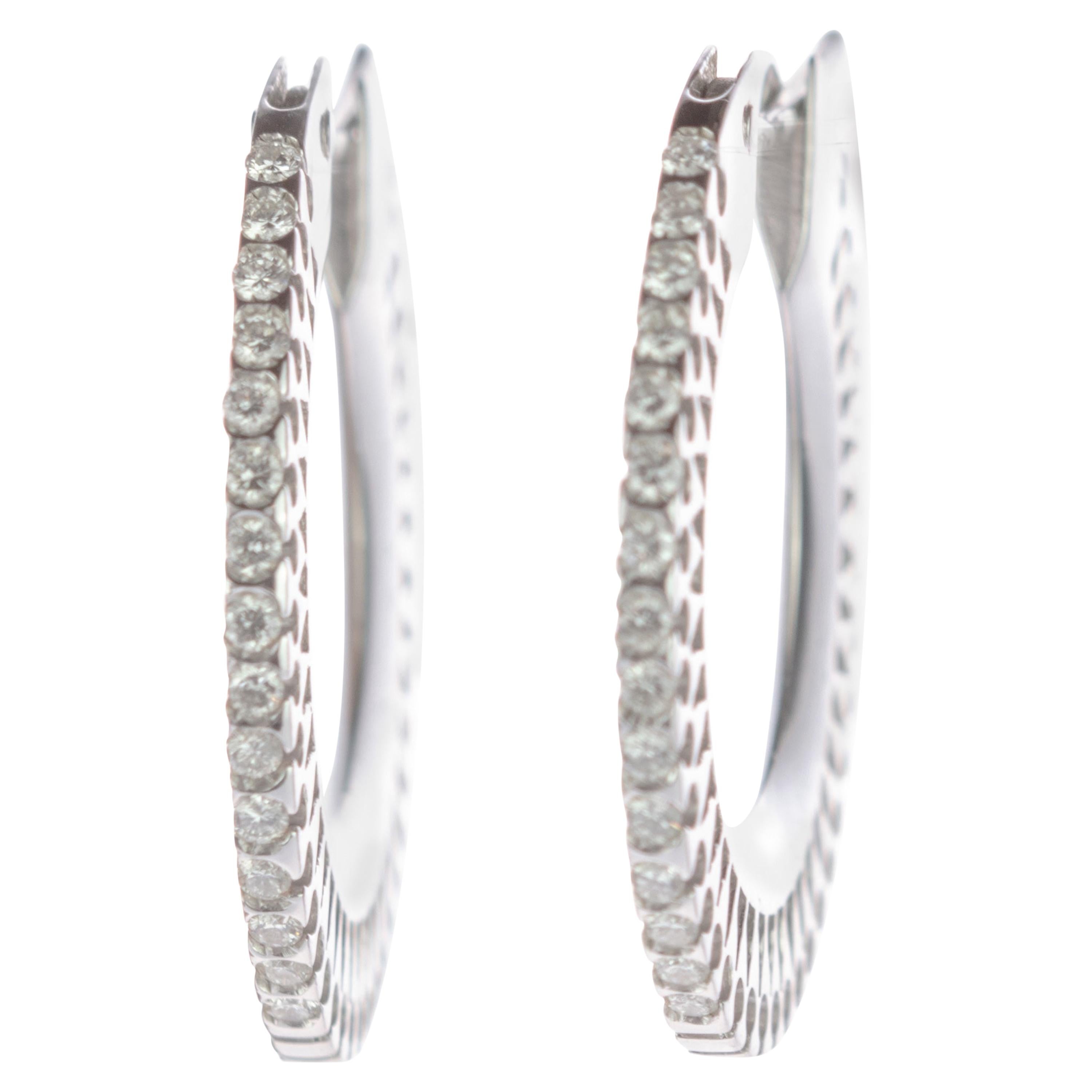 Créoles classiques en or blanc 18 carats avec diamants brillants de 0,9 carat, fabriquées à la main