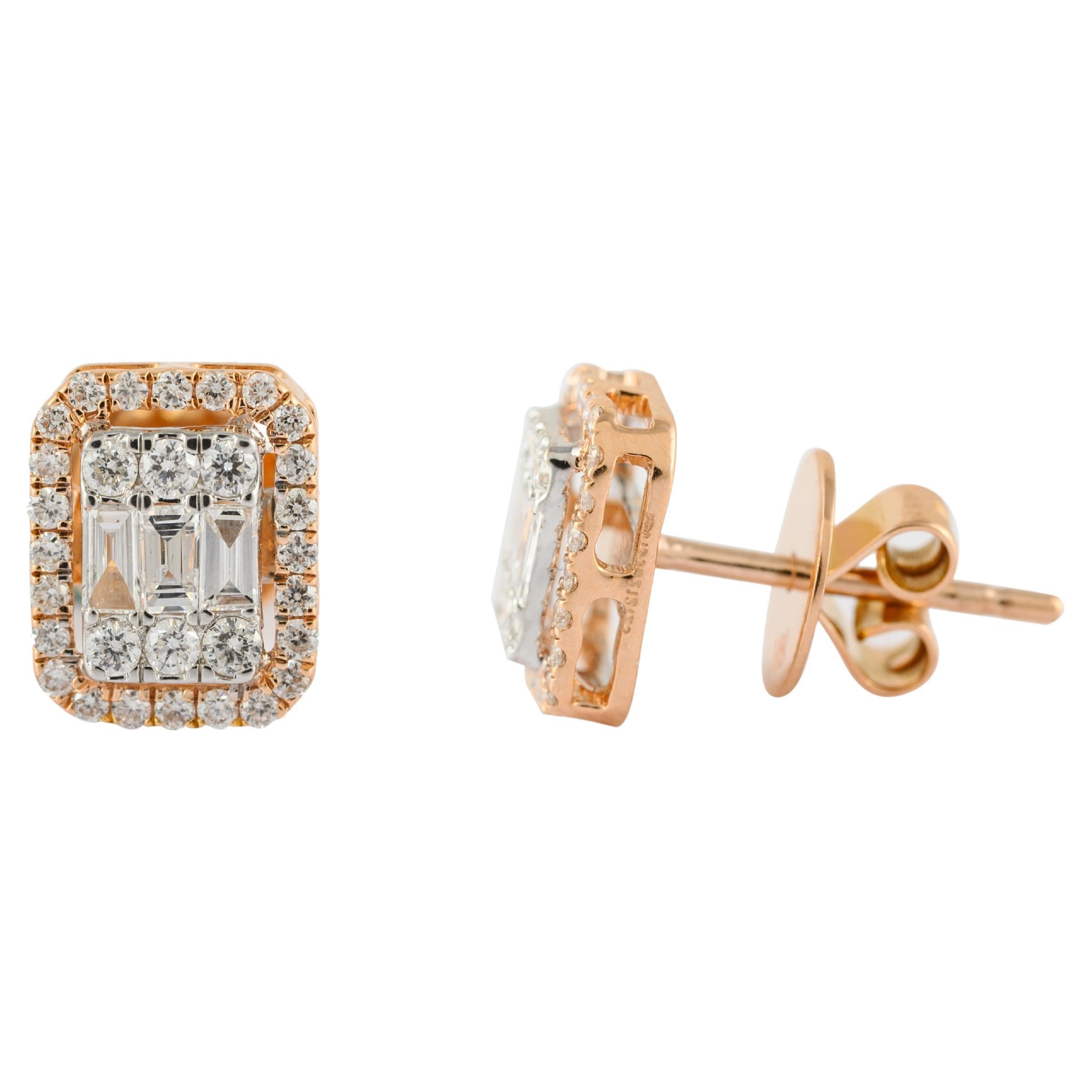 Orecchini classici con diamanti brillanti realizzati a mano in oro rosa massiccio 18 ct. in vendita