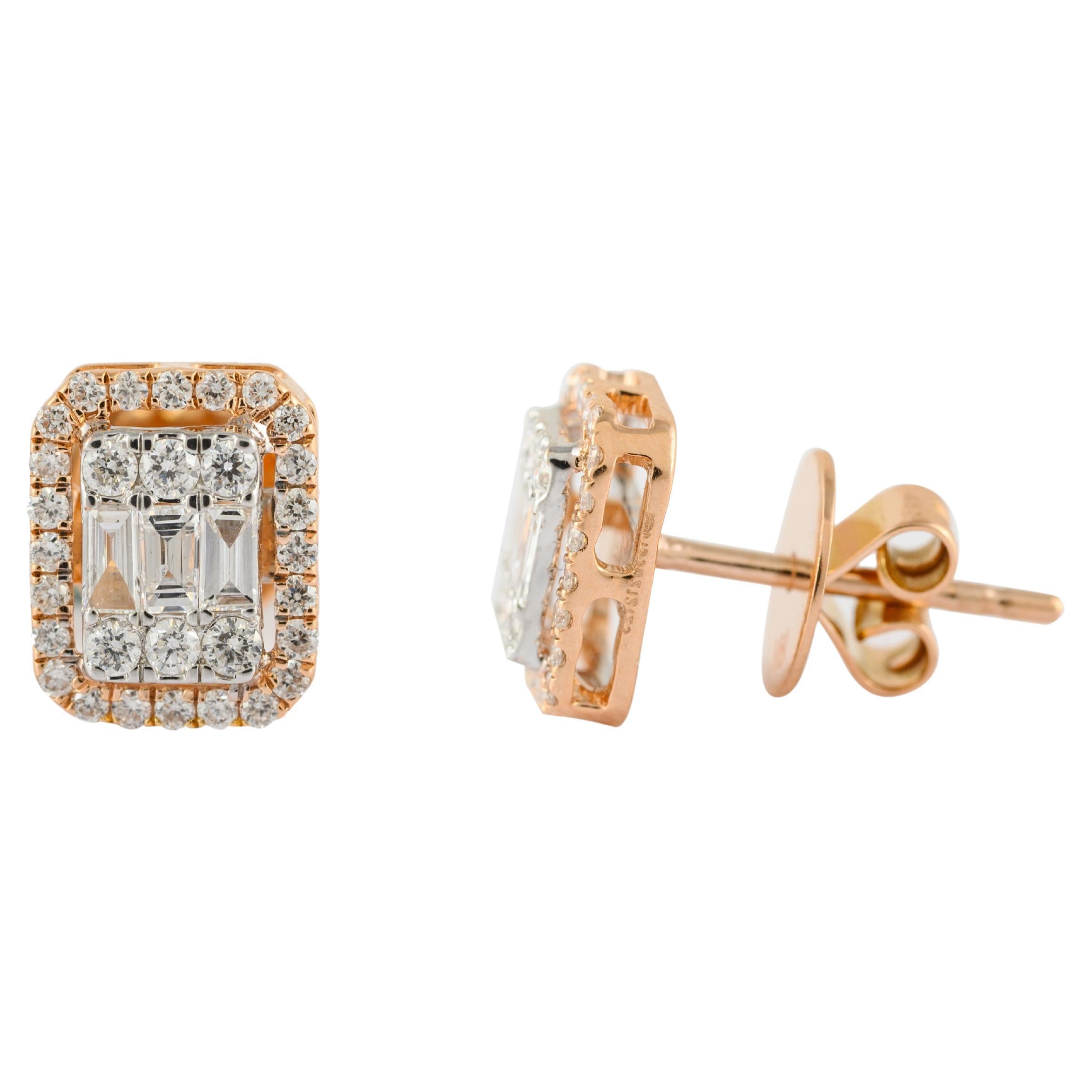 Classic Brilliant Diamonds Stud Earrings Handcrafted in 18k Solid Rose Gold For Sale