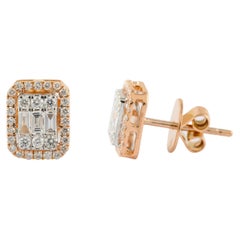 Clous d'oreilles en diamants Classic Brilliante faits à la main en or rose massif 18k