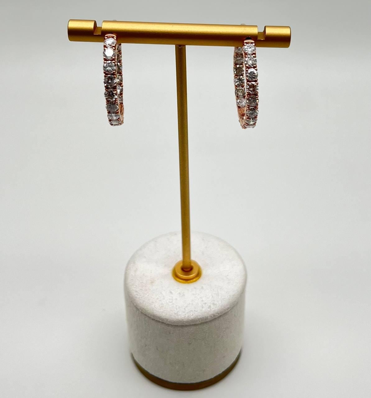 Un paio di orecchini straordinari, realizzati meticolosamente da maestri gioiellieri. Ogni orecchino presenta una serie di diamanti rotondi con taglio a brillante, elegantemente incastonati in un anello continuo. I diamanti sono montati in un