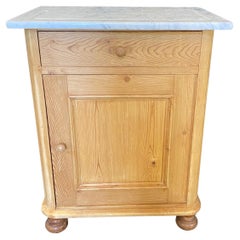 Classic British Scrubbed Pine Night Stand or Side Table with Carrara Marble Top