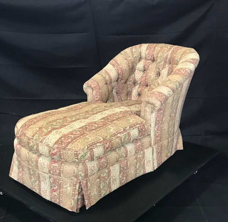 Classic British Tufted Back Paisley Upholstered Chaise Longue at 1stDibs