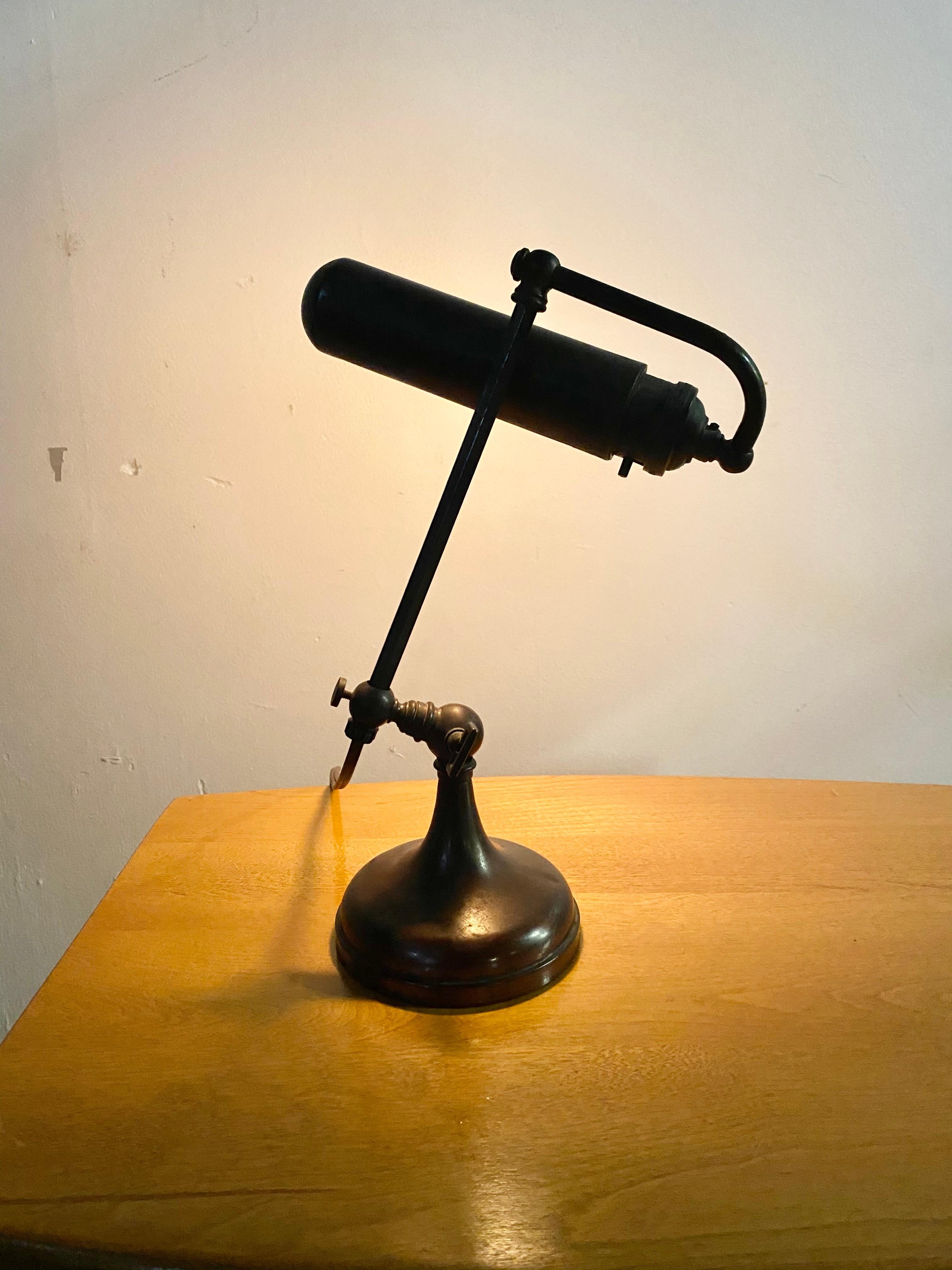 Classic Bronze Antique Piano Lamp, Fully Adjustable In Good Condition In Buffalo, NY