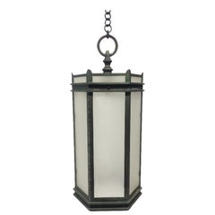 Classic Bronze Hanging Lantern with Seeded Glass