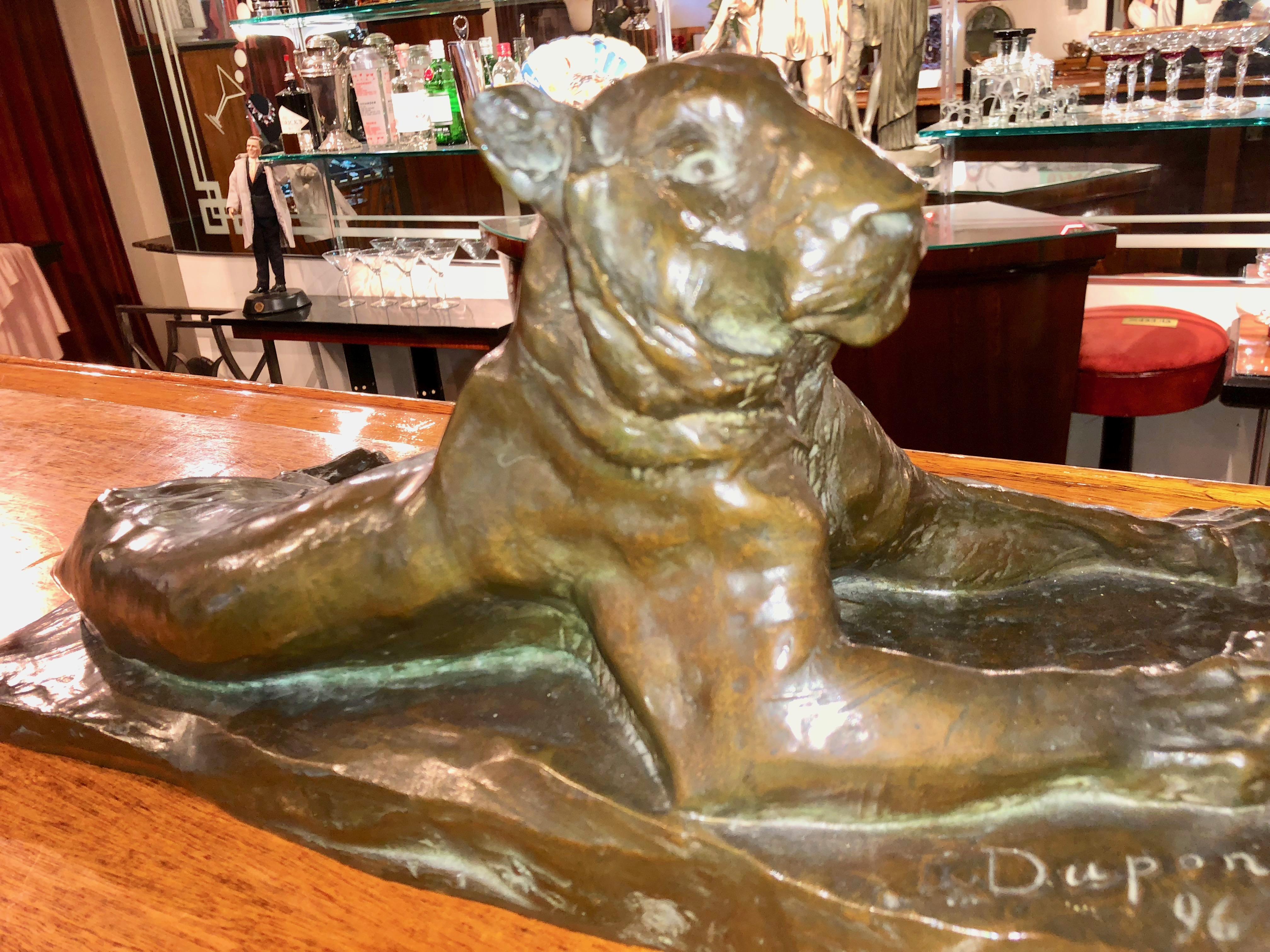 Art Nouveau Classic Bronze Lion Statue by Josue Dupon Belgian Sculptor Art Deco For Sale