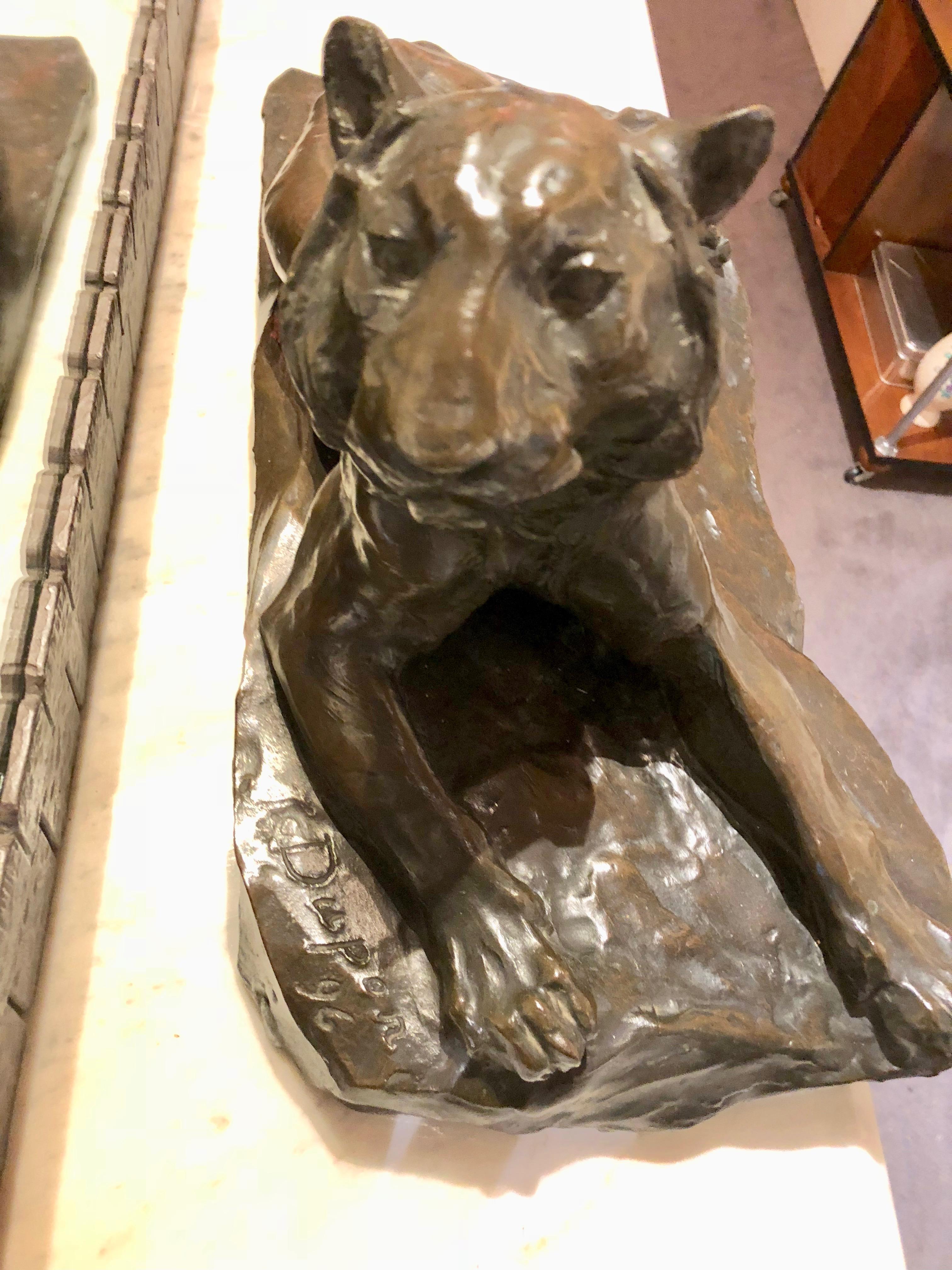 Classic Bronze Lion Statue by Josue Dupon Belgian Sculptor Art Deco For Sale 2