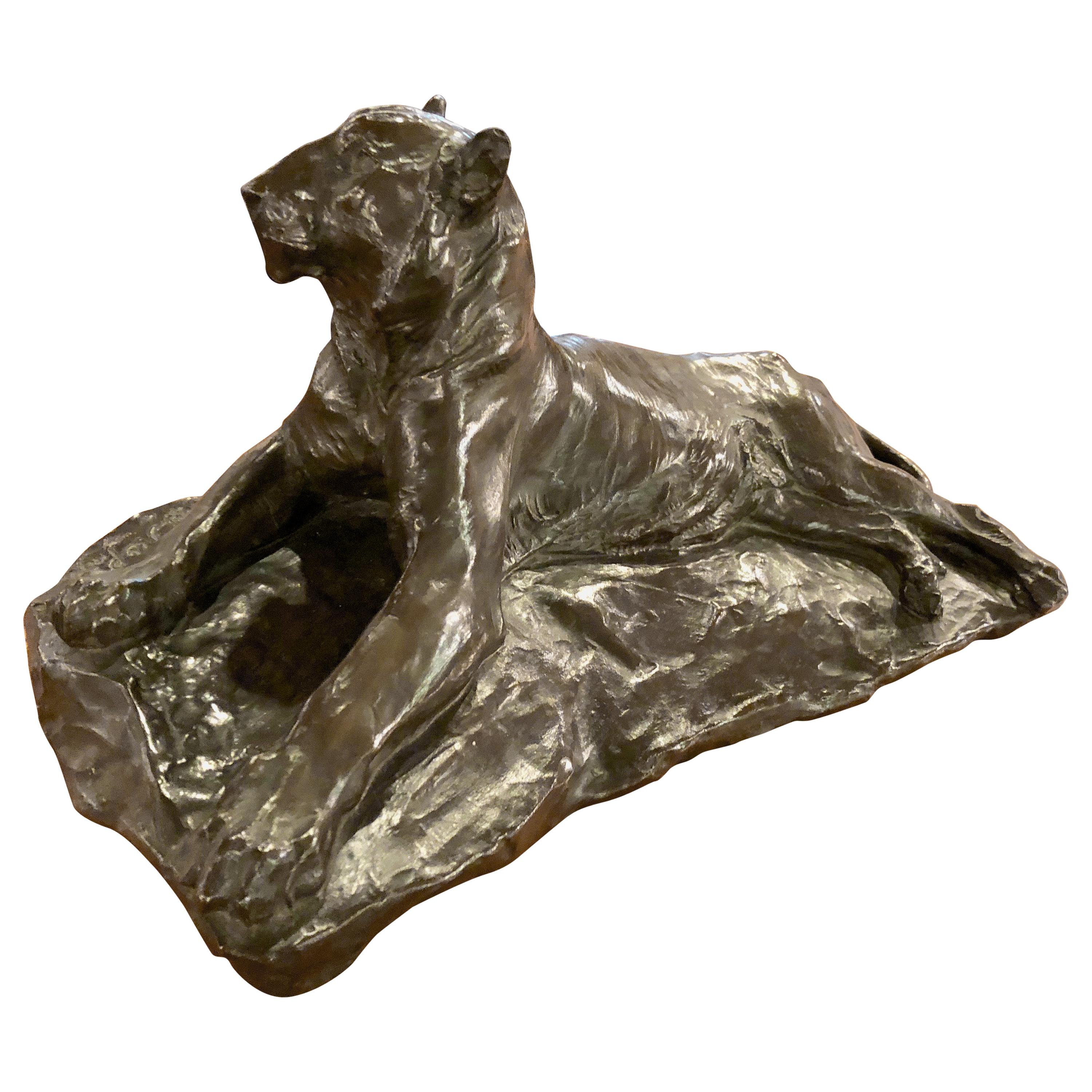 Classic Bronze Lion Statue by Josue Dupon Belgian Sculptor Art Deco