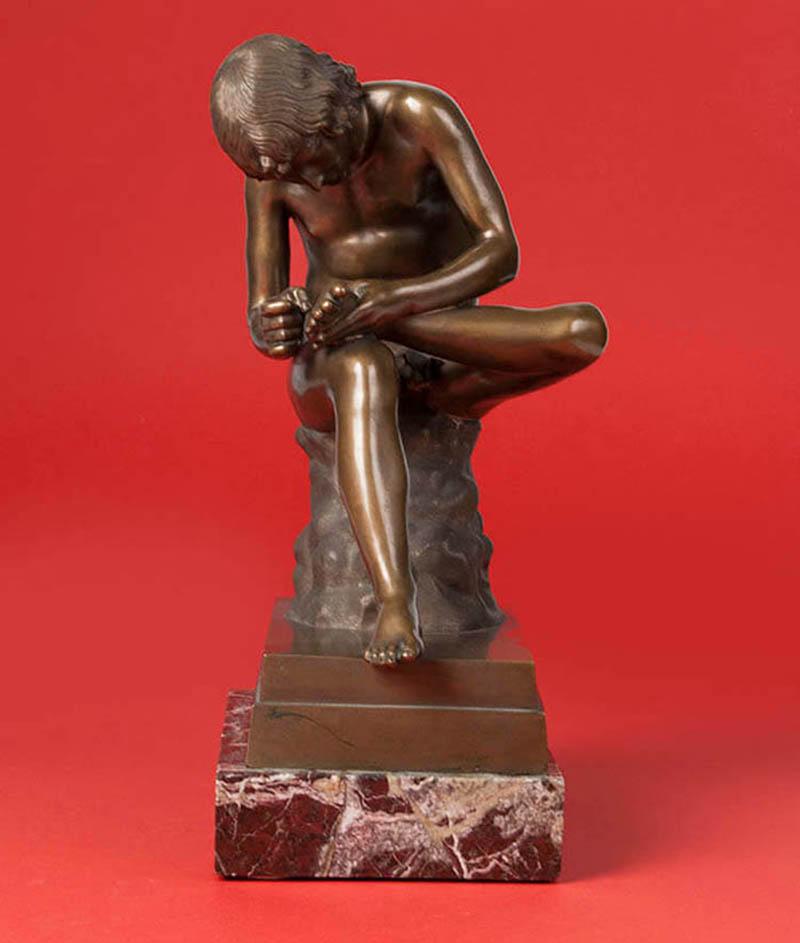 Late 19th Century Classic Bronze Statue Spinario Casted by B. Boschetti Roma