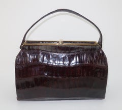 Classic Brown Alligator Top Handle Handbag, 1950's