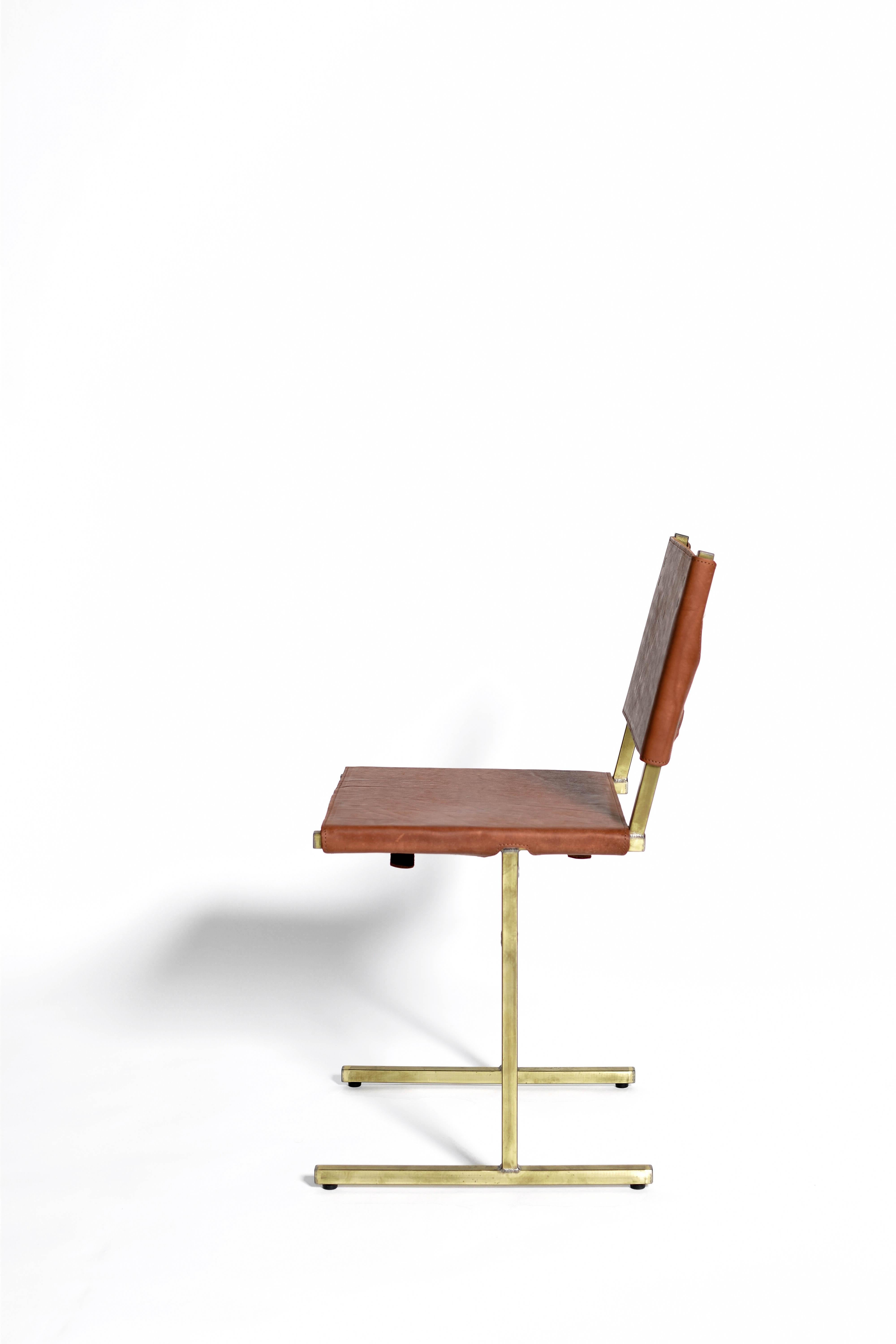 Modern Classic Brown and Brass Memento Chair, Jesse Sanderson For Sale