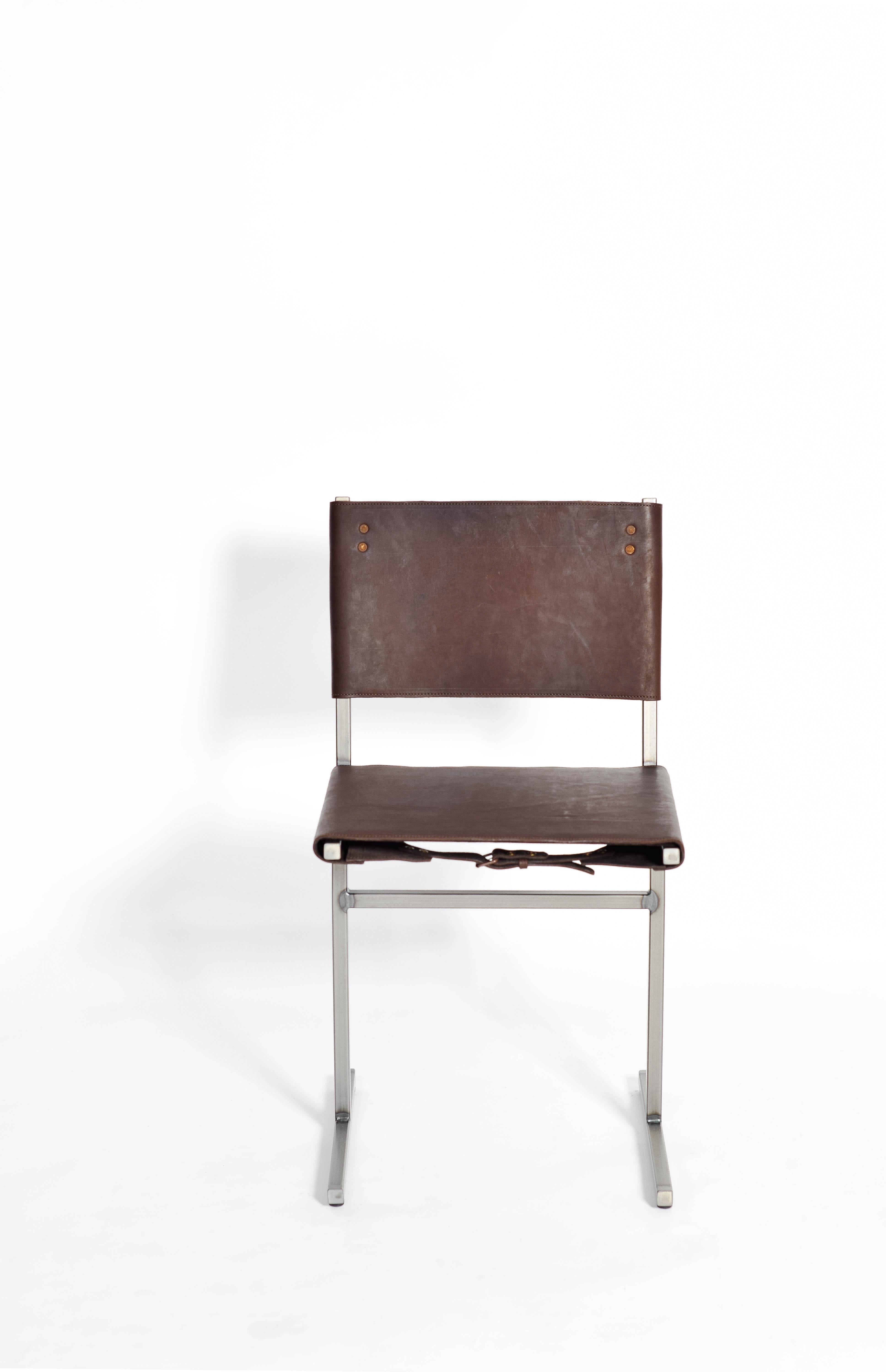 Steel Classic Brown and Brass Memento Chair, Jesse Sanderson For Sale
