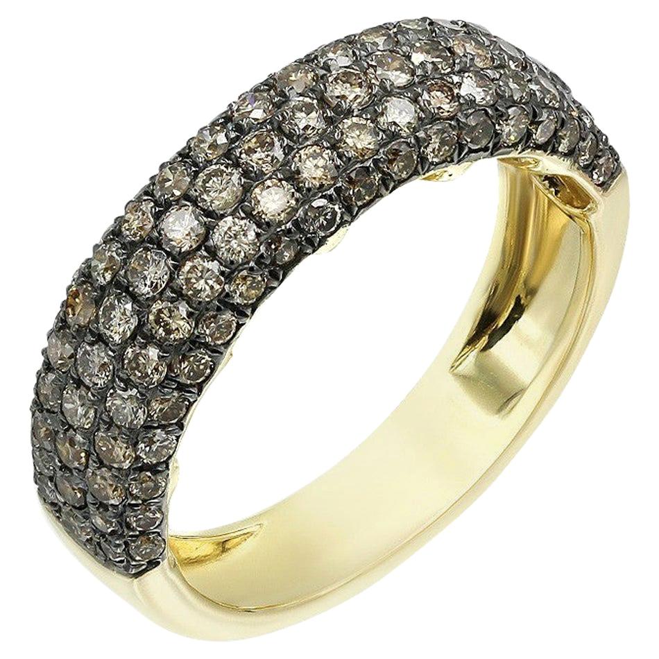 For Sale:  Classic Brown Diamond Yellow Gold 4-Row Band Ring