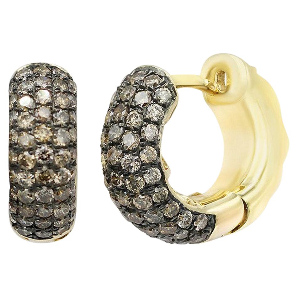 Gelbgoldene Klappbrisur-Ohrringe mit braunen Diamanten im Angebot