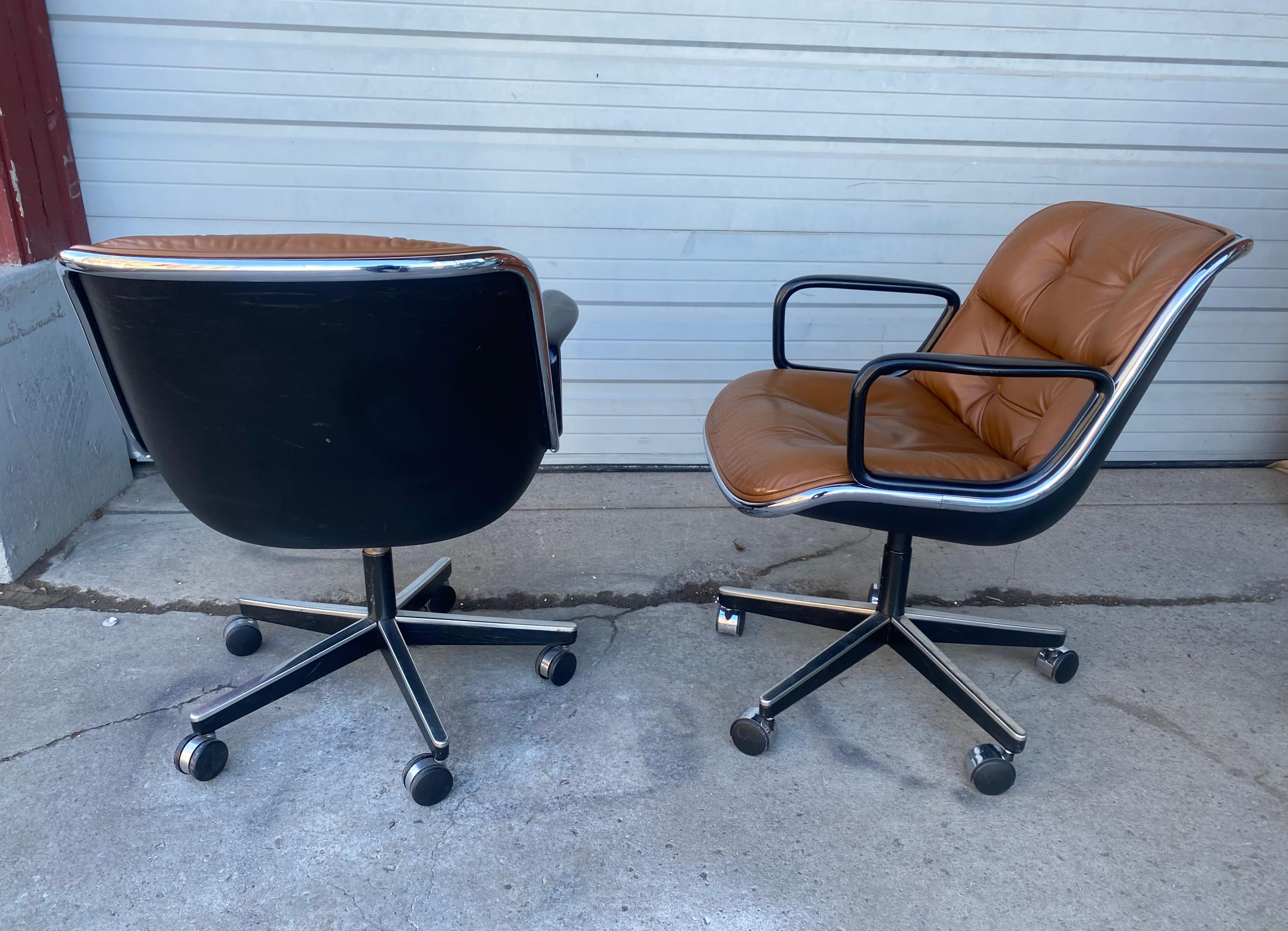 American Classic Brown Leather & Chrome Pollock Chairs manufactured by Knoll , 1980s