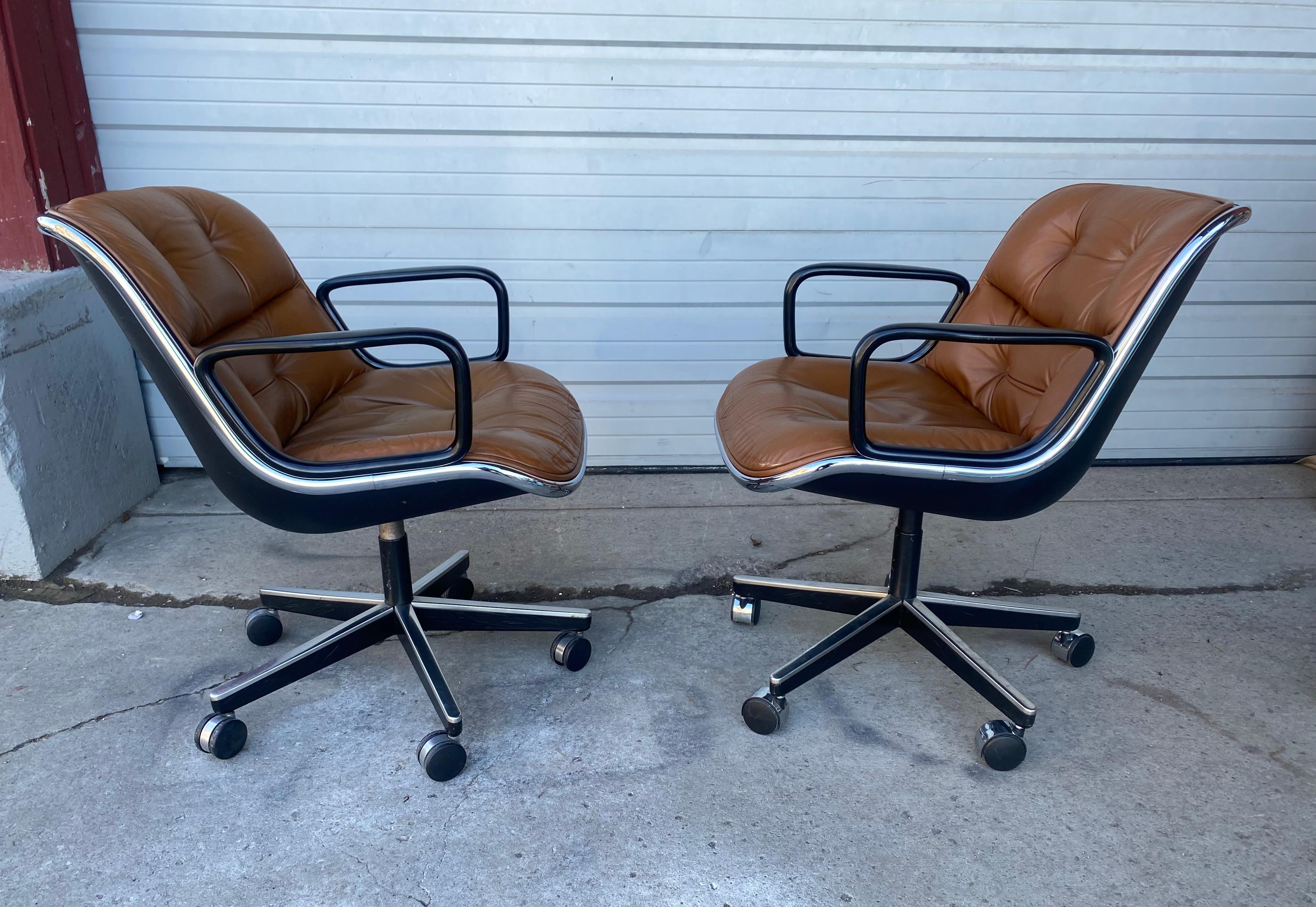Late 20th Century Classic Brown Leather & Chrome Pollock Chairs manufactured by Knoll , 1980s For Sale