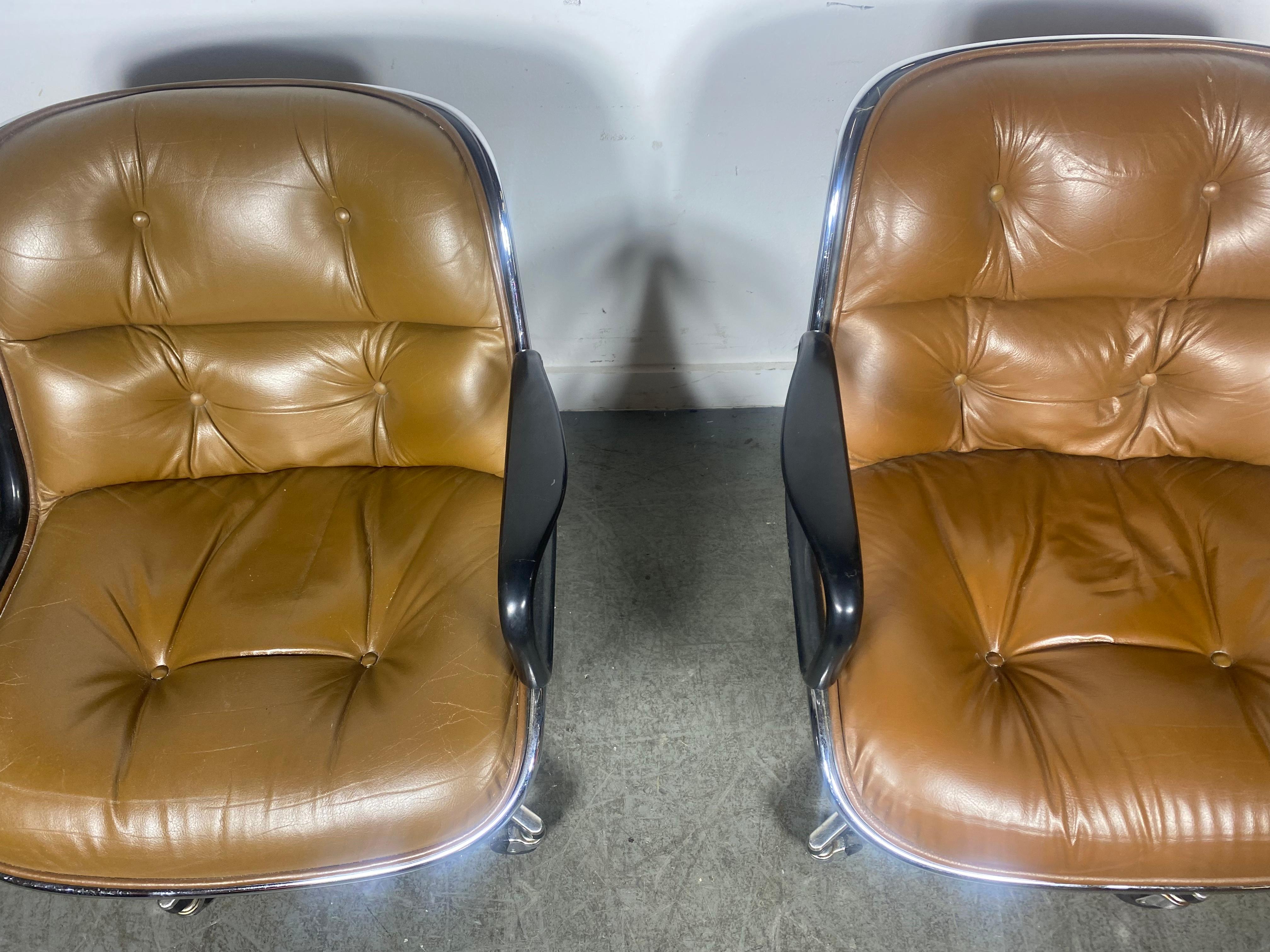 Classic Brown Leather & Chrome Pollock Chairs hergestellt von Knoll , 1980er Jahre  (Leder) im Angebot