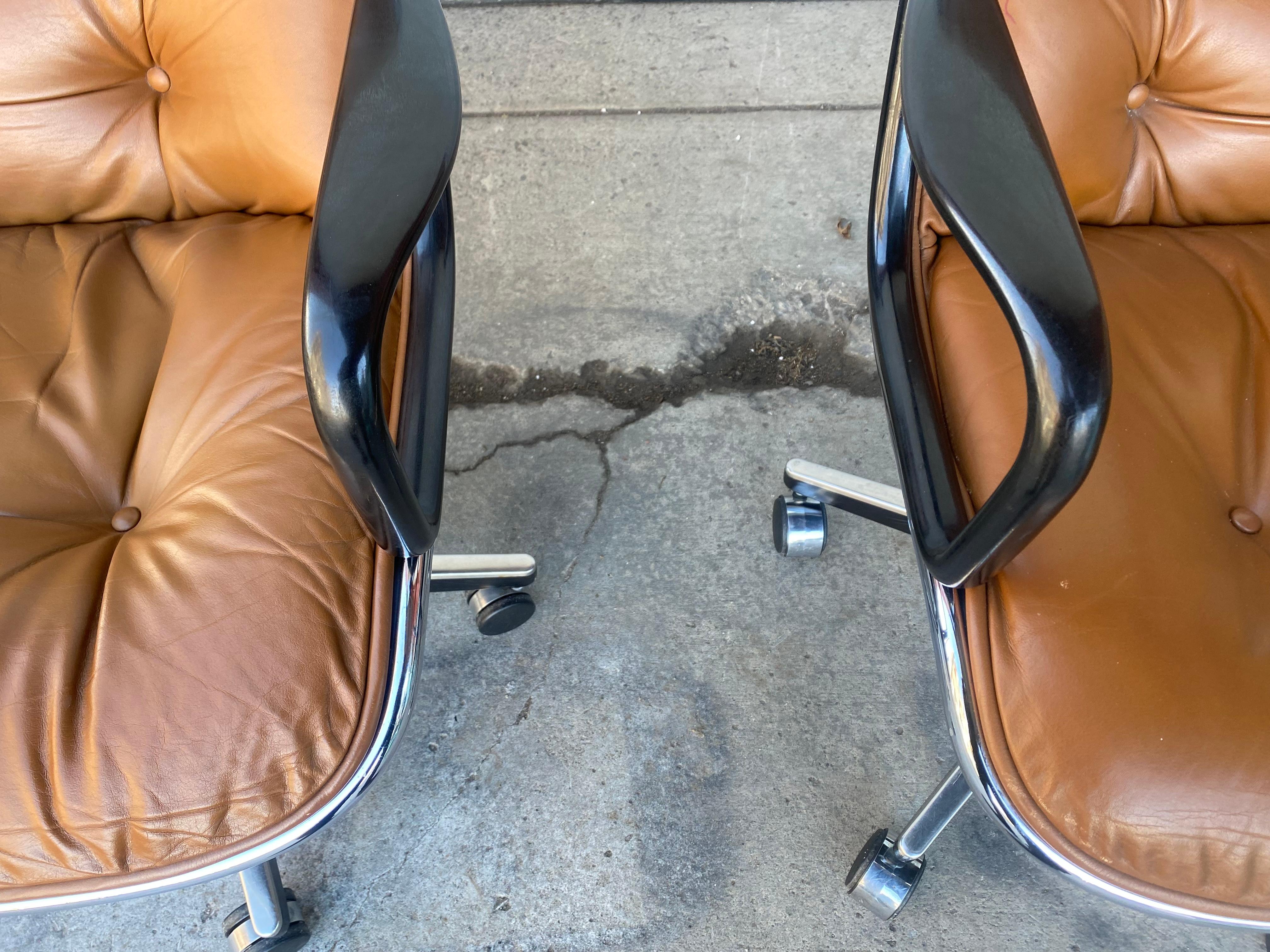 Classic Brown Leather & Chrome Pollock Chairs manufactured by Knoll , 1980s en vente 1