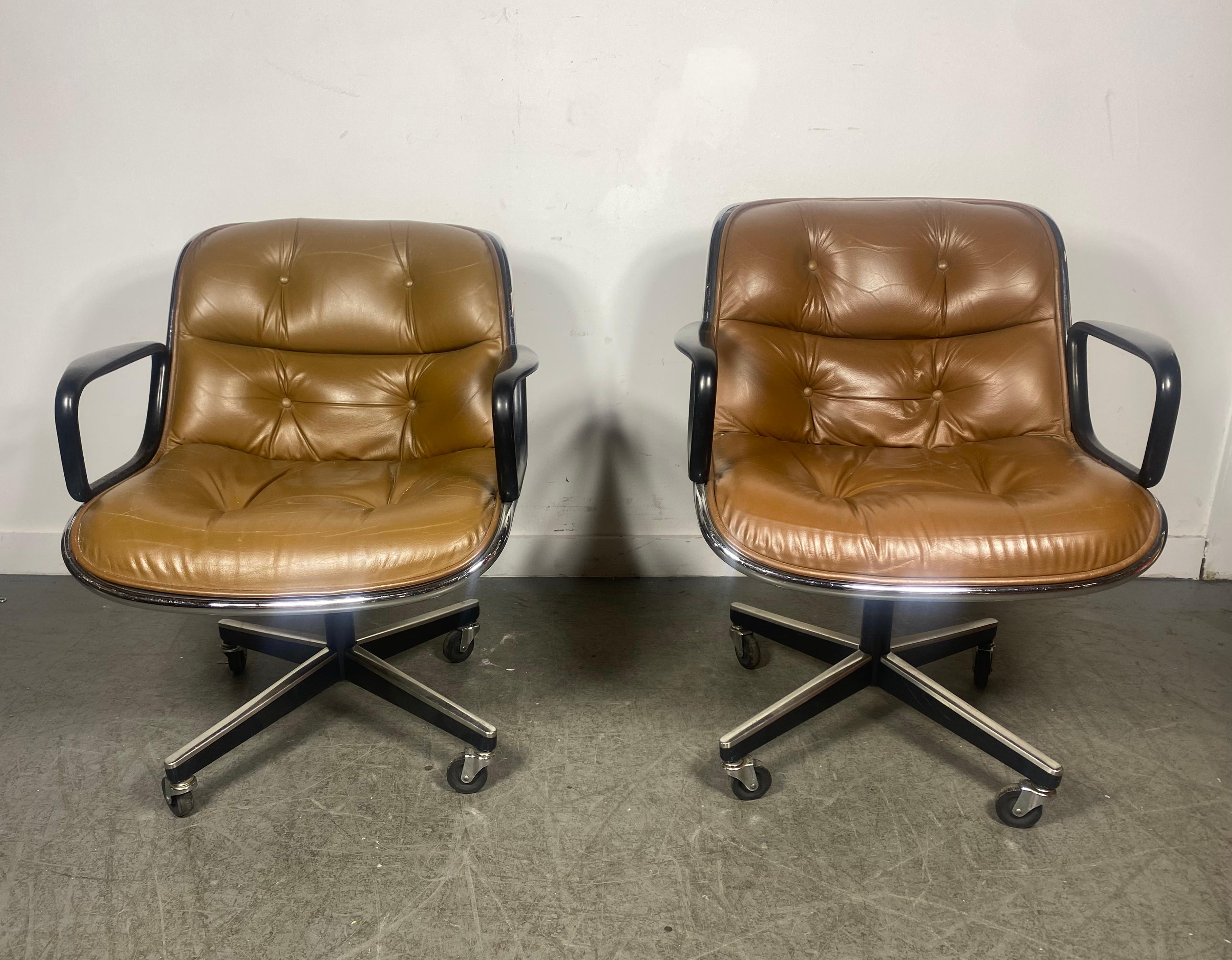 Classic Brown Leather & Chrome Pollock Chairs manufactured by Knoll , 1980s  For Sale 3