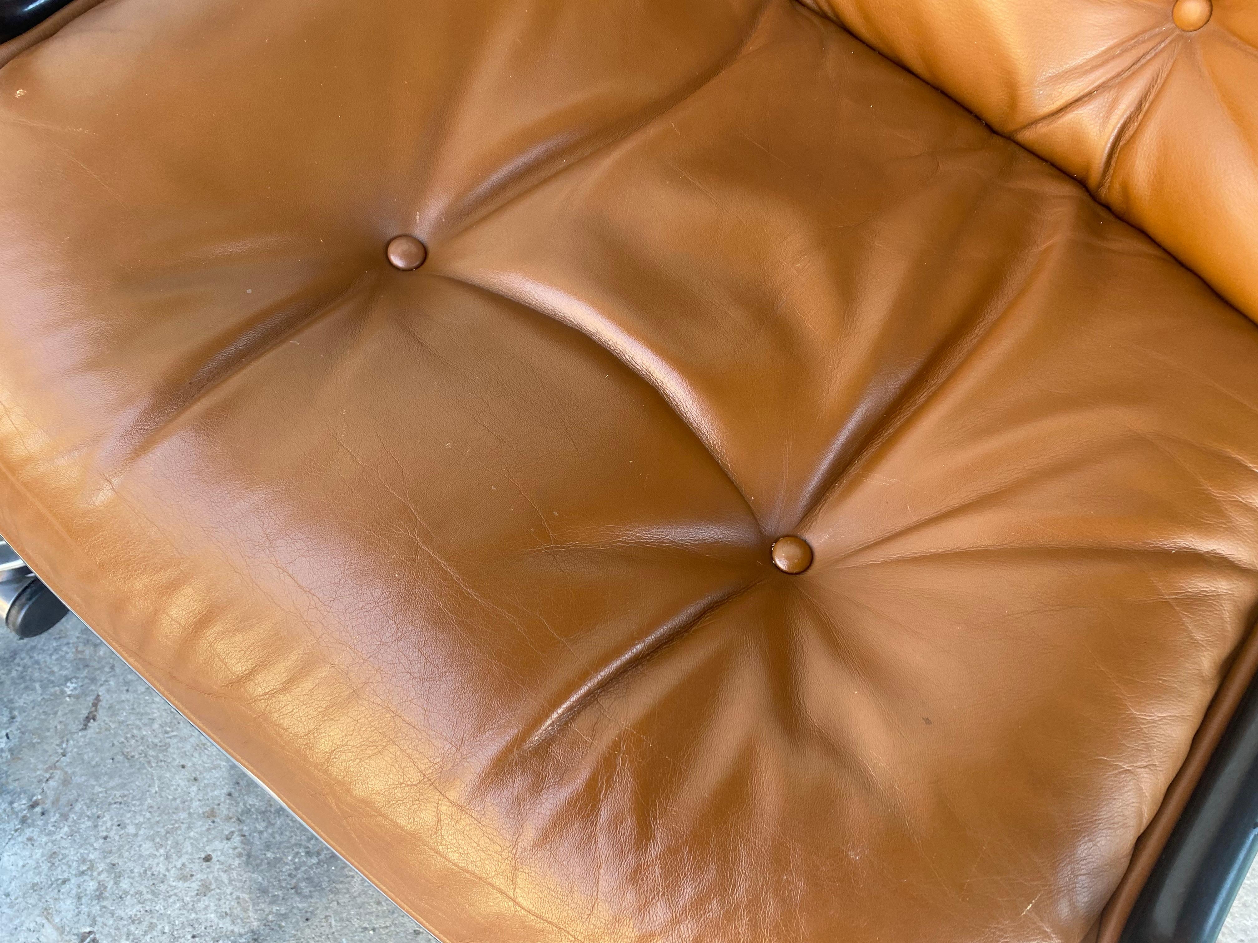 Classic Brown Leather & Chrome Pollock Chairs hergestellt von Knoll , 1980er Jahre im Angebot 2