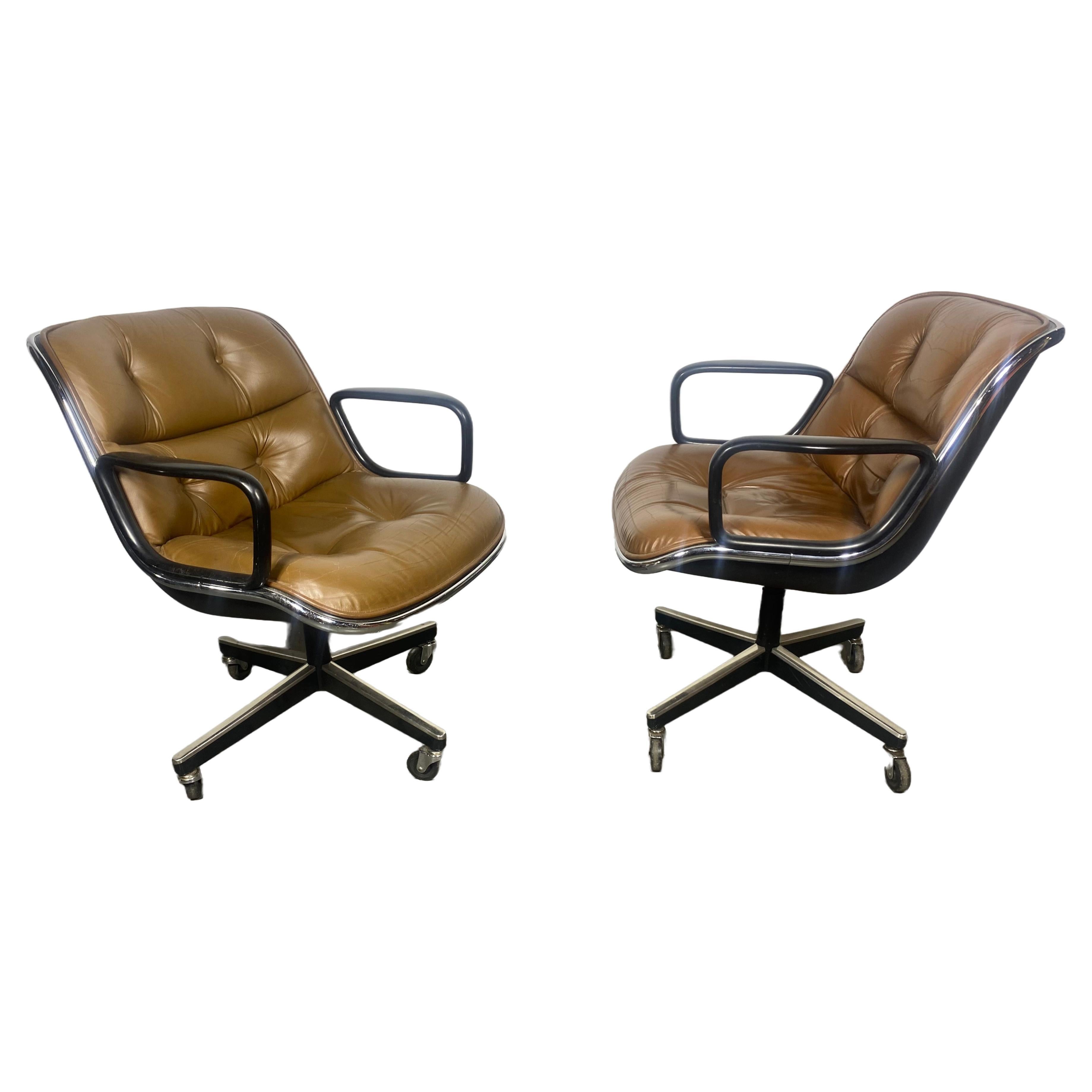 Classic Brown Leather & Chrome Pollock Chairs manufactured by Knoll , 1980s  For Sale