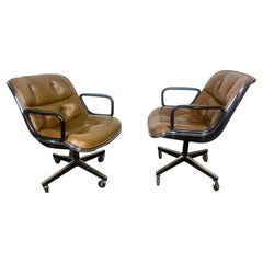 Classic Brown Leather & Chrome Pollock Chairs manufactured by Knoll , 1980s 