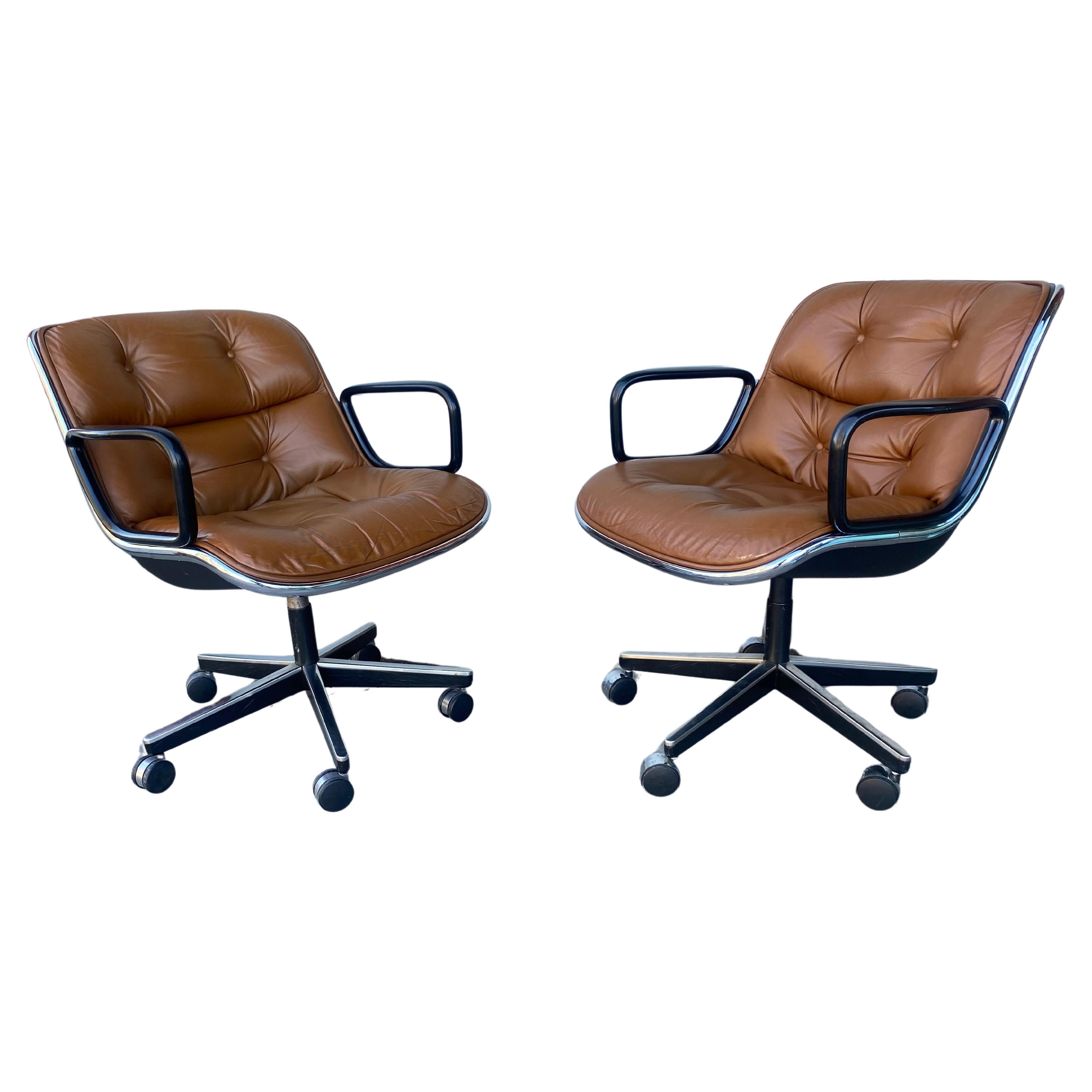 Classic Brown Leather & Chrome Pollock Chairs manufactured by Knoll , 1980s For Sale