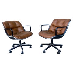 Classic Brown Leather & Chrome Pollock Chairs manufactured by Knoll , 1980s