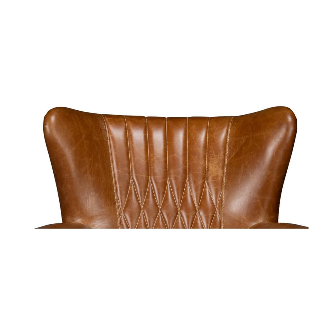 Classic Brown Leather Swivel Chair For Sale 5