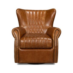 Classic Brown Leather Swivel Chair