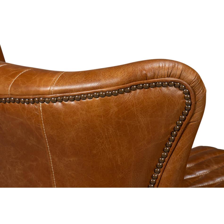 Classic Brown Leather Swivel Chair For Sale 1