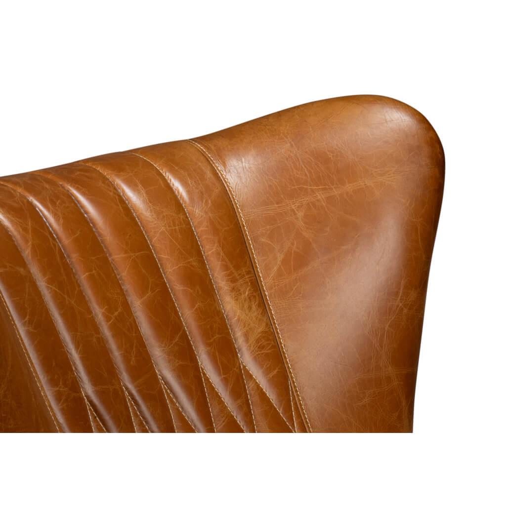 Classic Brown Leather Swivel Chair For Sale 2