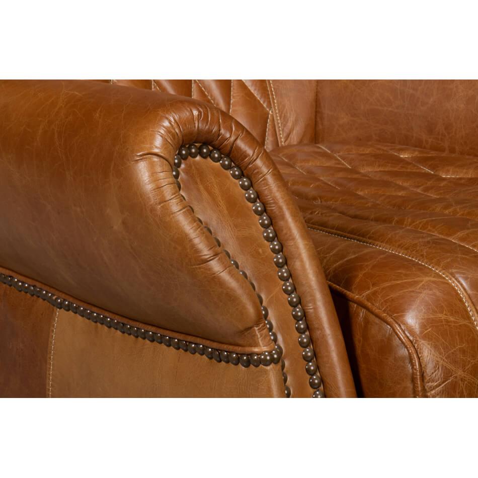 Classic Brown Leather Swivel Chair For Sale 3