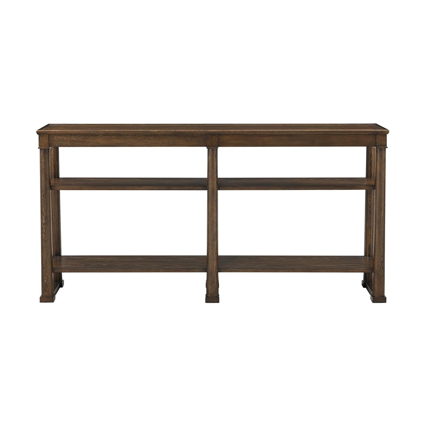 Neoclassical Classic Brown Oak Console For Sale