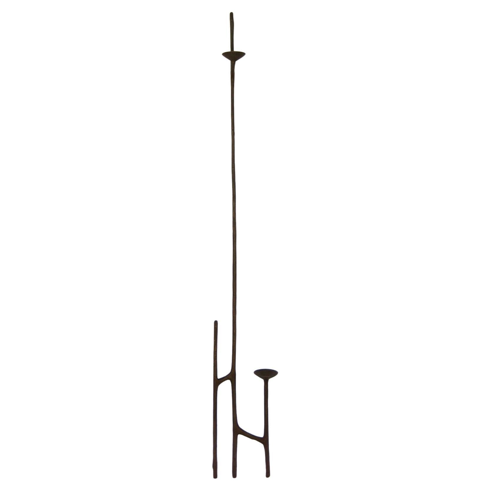Classic Brown Patina Bronze Leaning Candlestick by Mary Brōgger For Sale