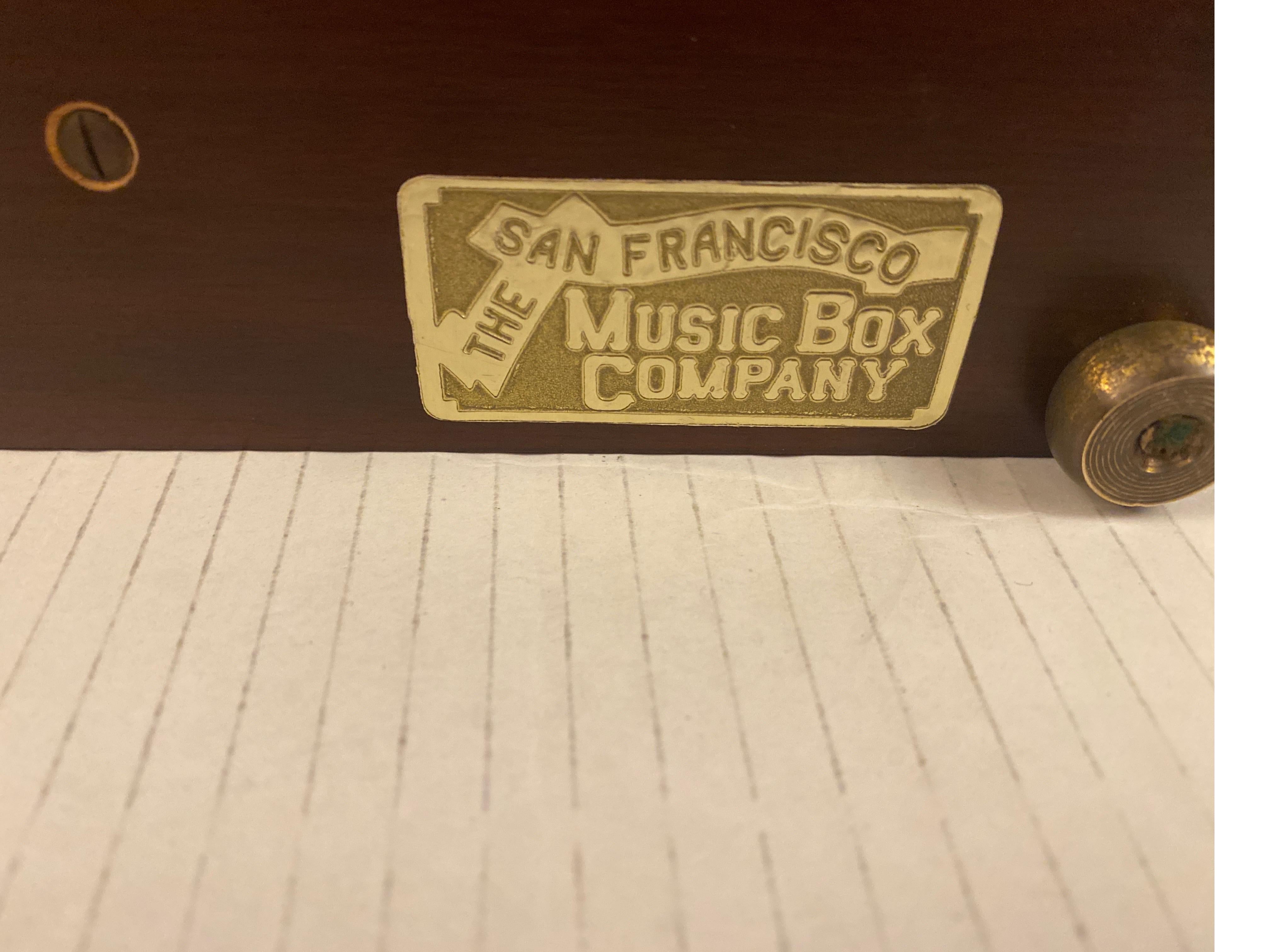 Classic Burl Walnut with Inlaid Brass Swiss Music Box For Sale 3