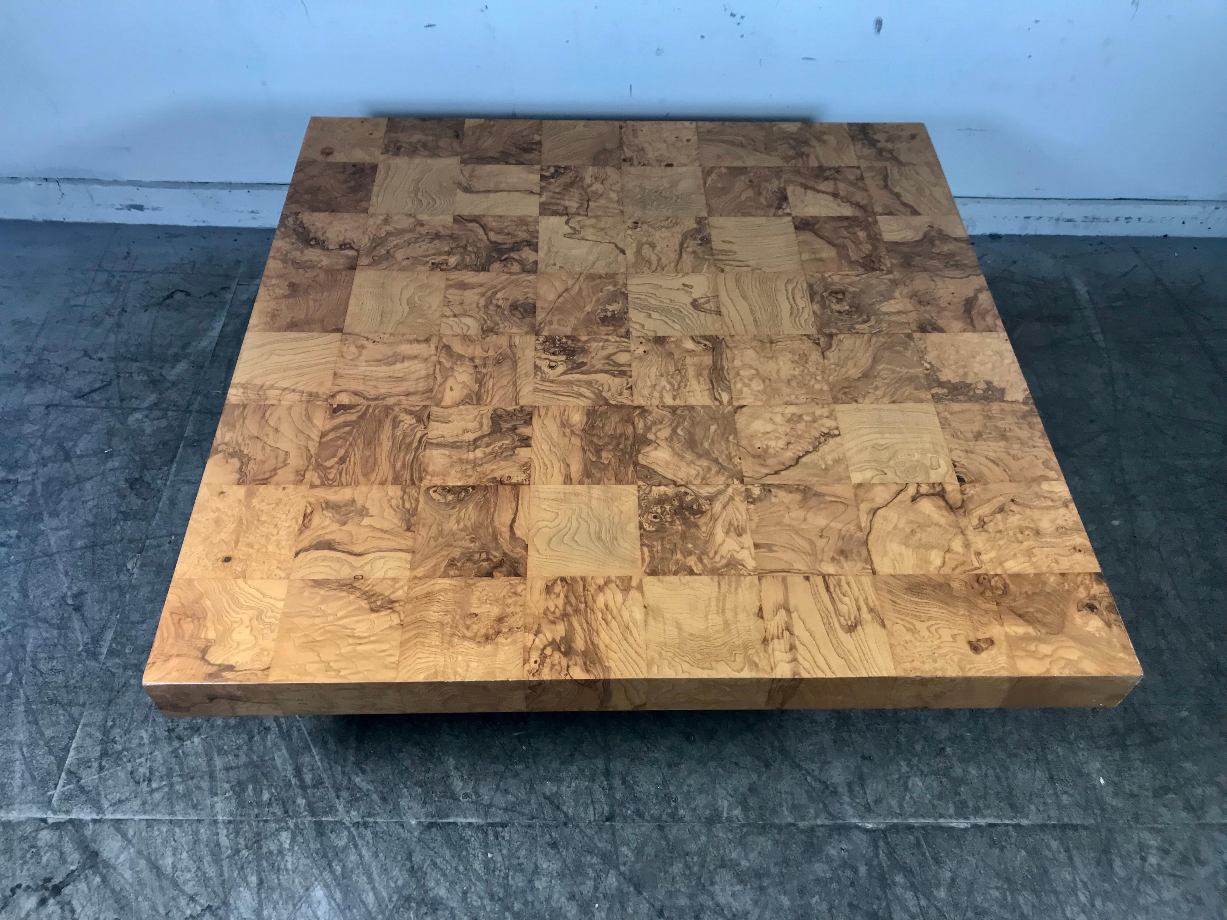 milo baughman burl coffee table