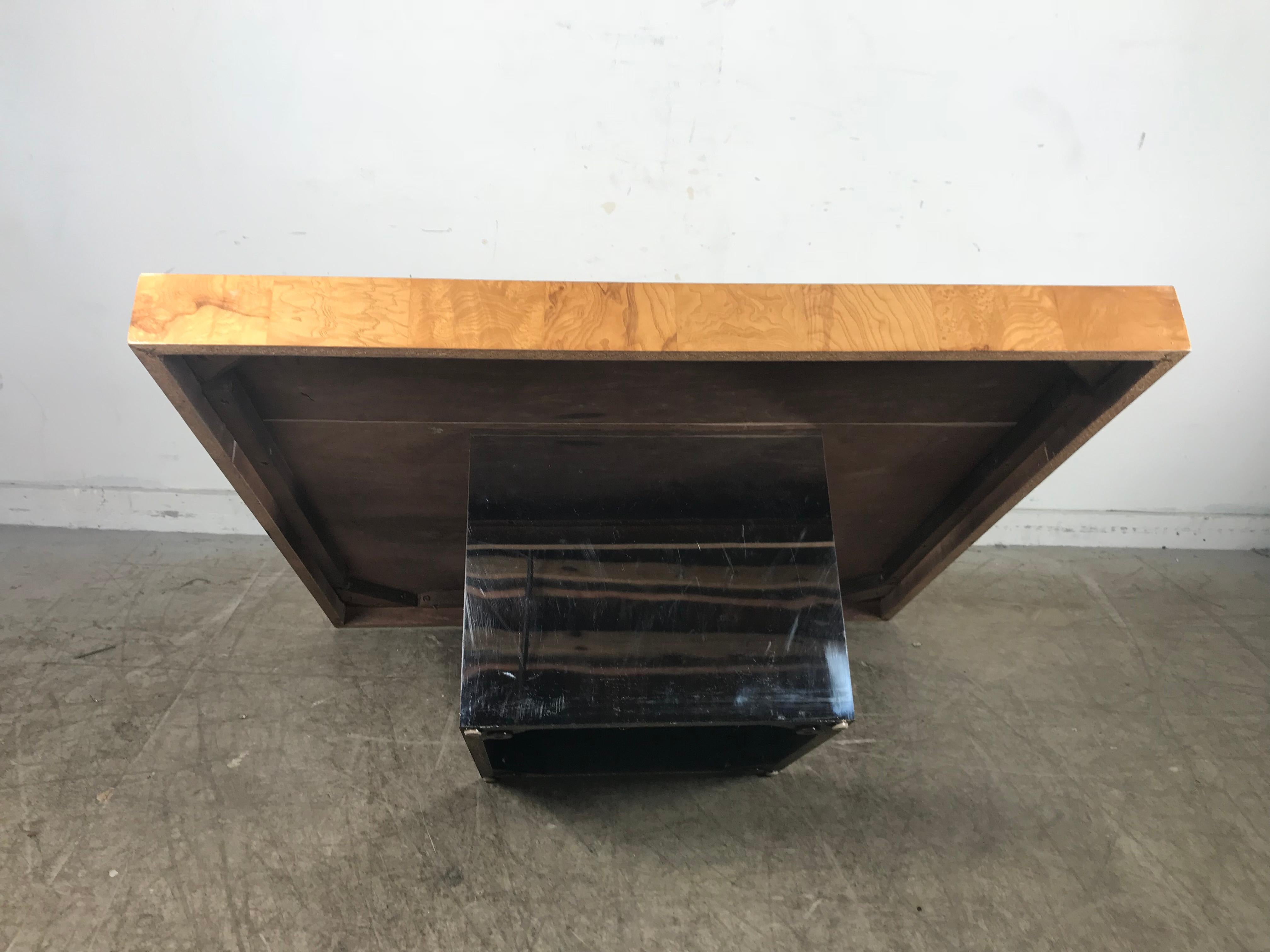 American Classic Burl Wood and Chrome Cocktail Coffee Table Designed by Milo Baughman